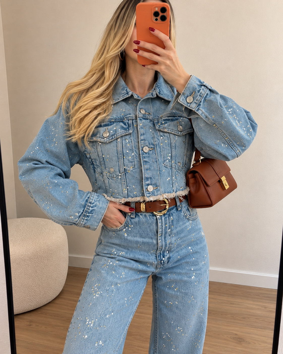 Star Dust Taş İşlemeli Premium Denim Ceket Pantolon Takım