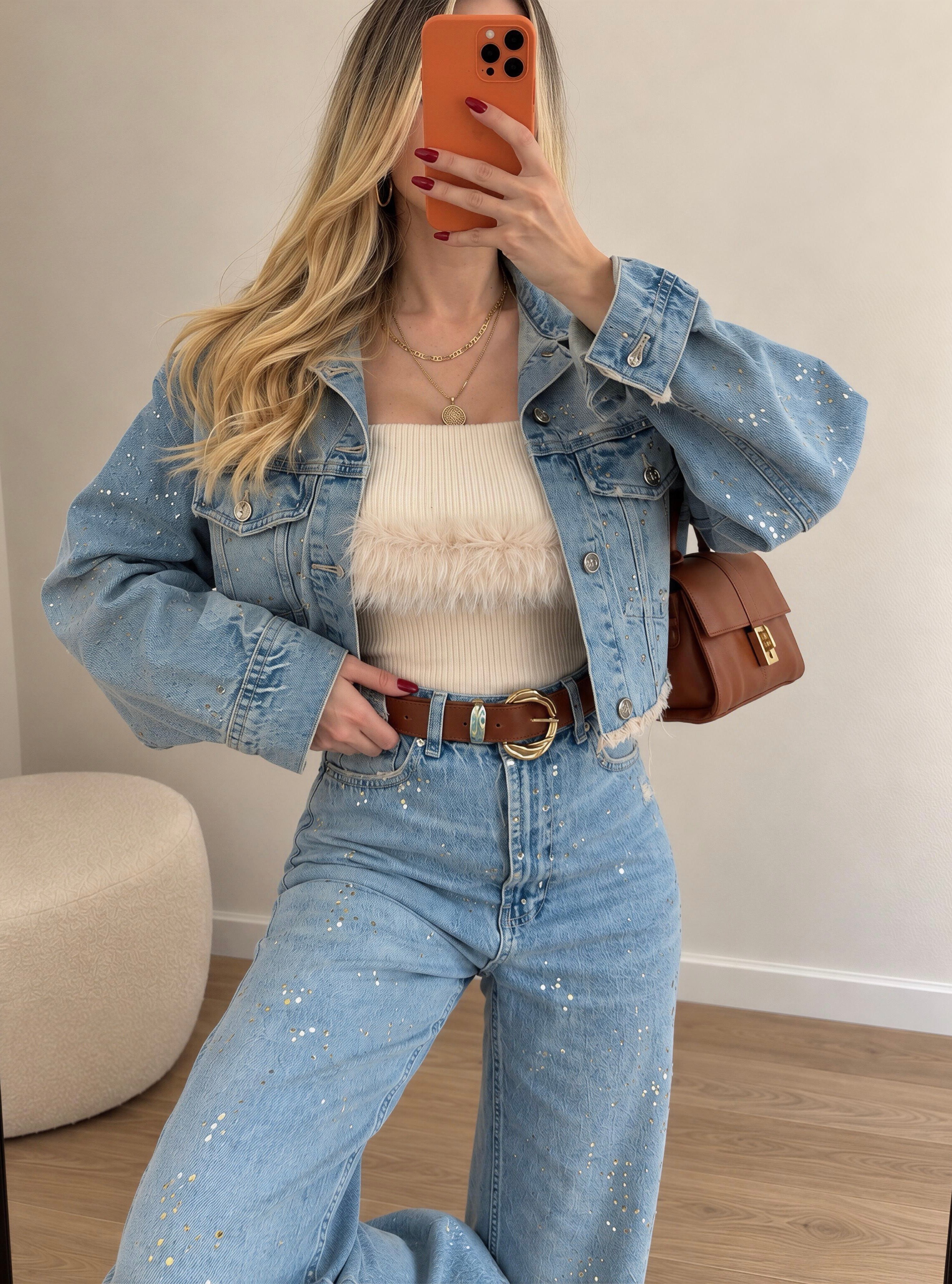 Star Dust Taş İşlemeli Premium Denim Ceket Pantolon Takım