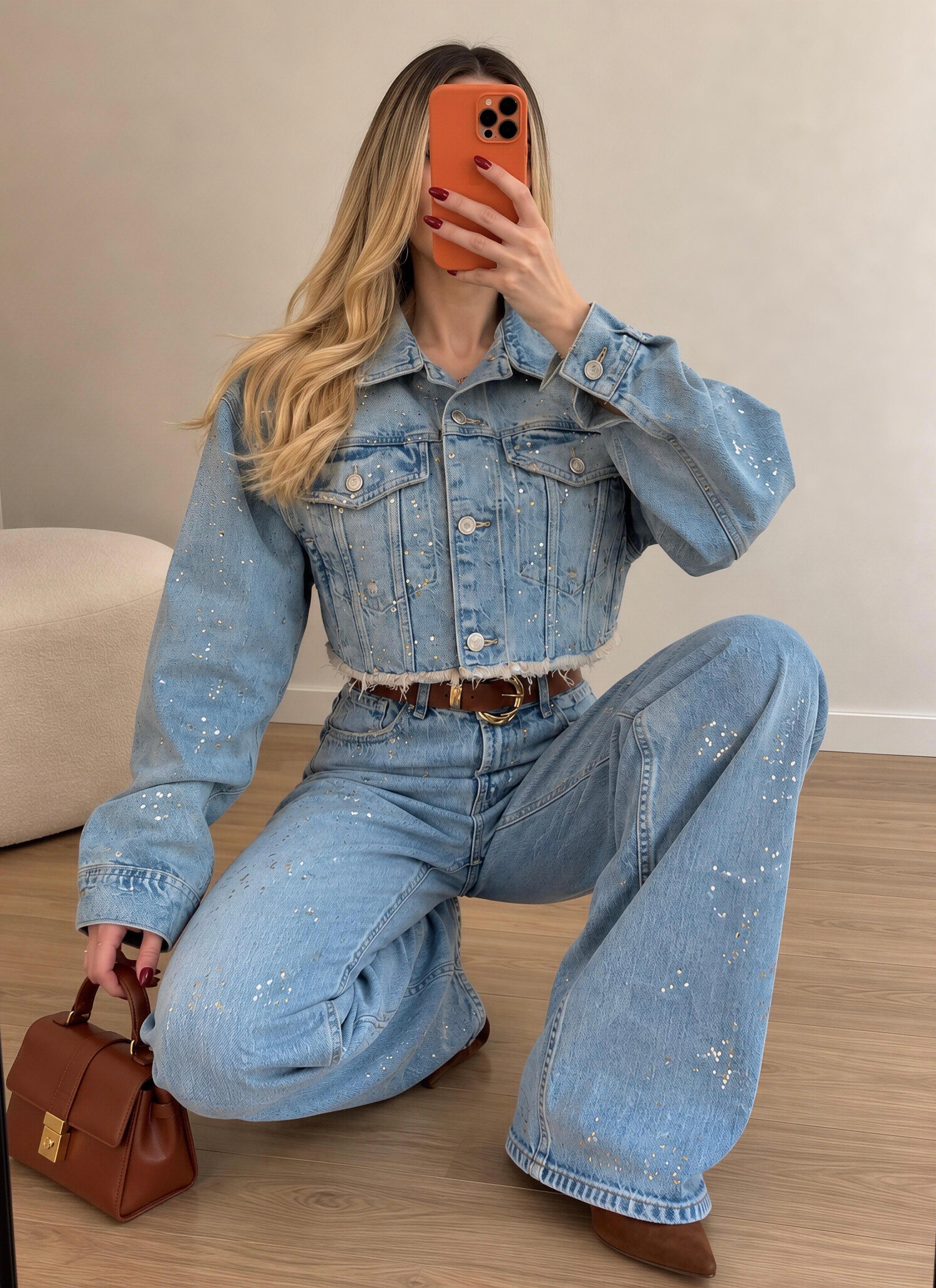 Star Dust Taş İşlemeli Premium Denim Ceket Pantolon Takım
