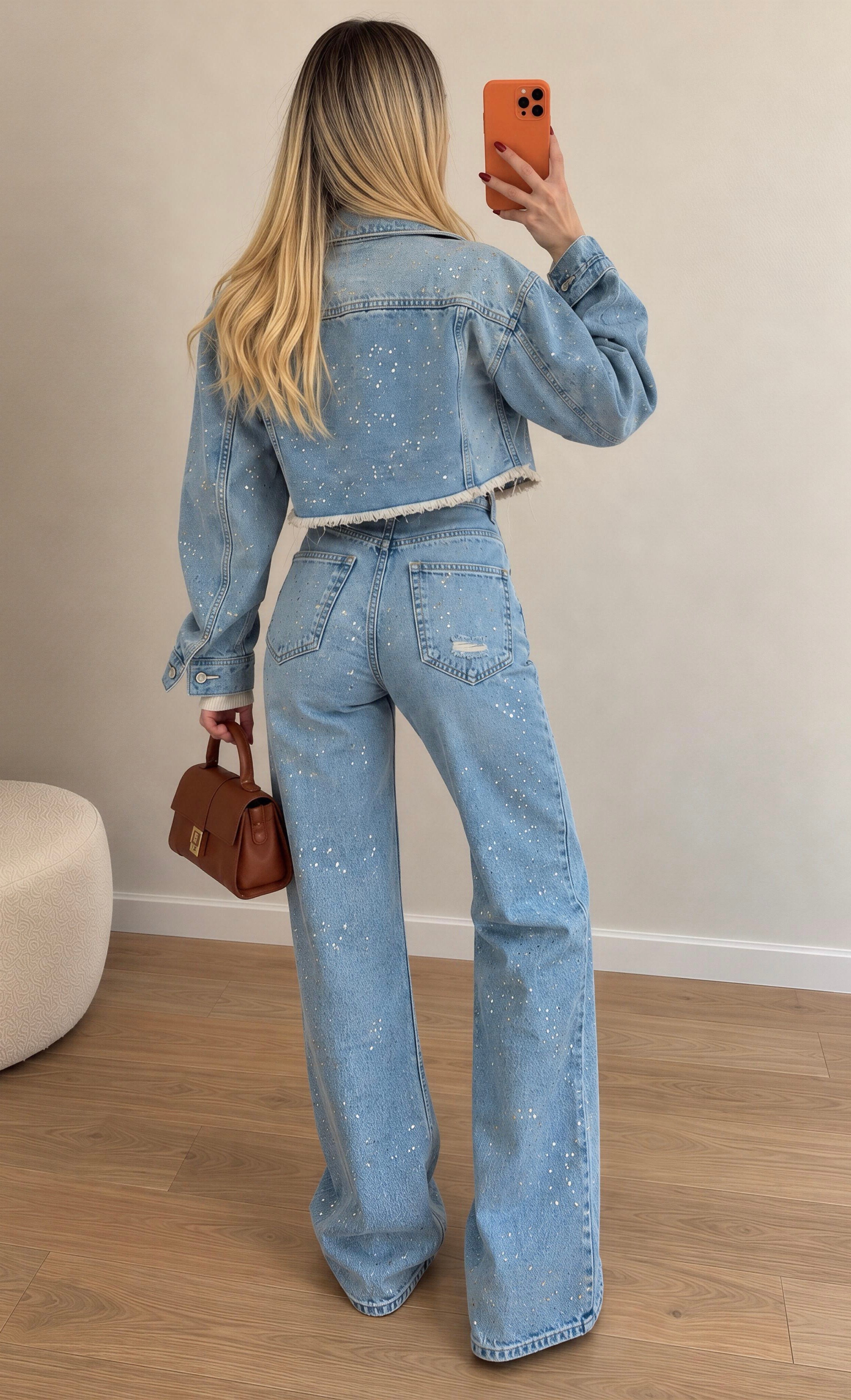 Star Dust Taş İşlemeli Premium Denim Ceket Pantolon Takım