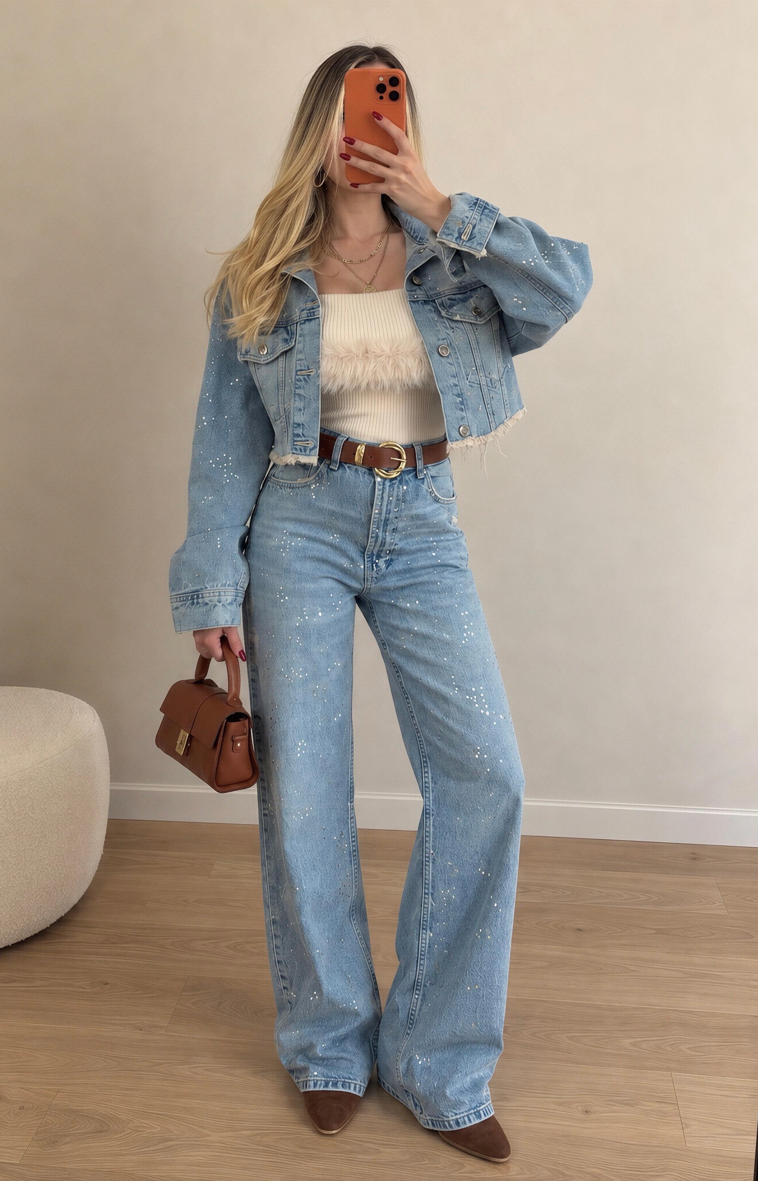Star Dust Taş İşlemeli Premium Denim Ceket Pantolon Takım