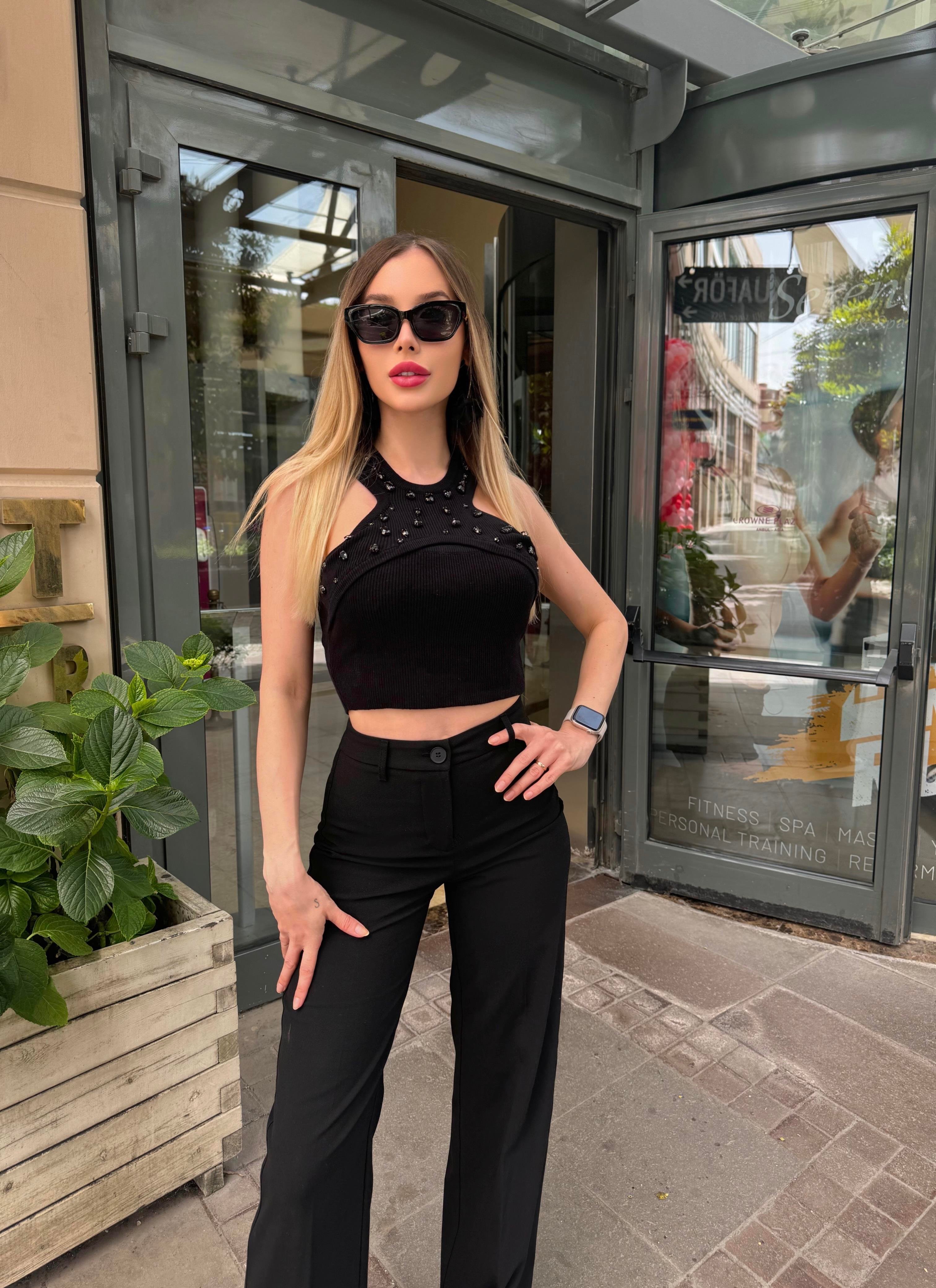 Taş işlemeli Fitilli Crop