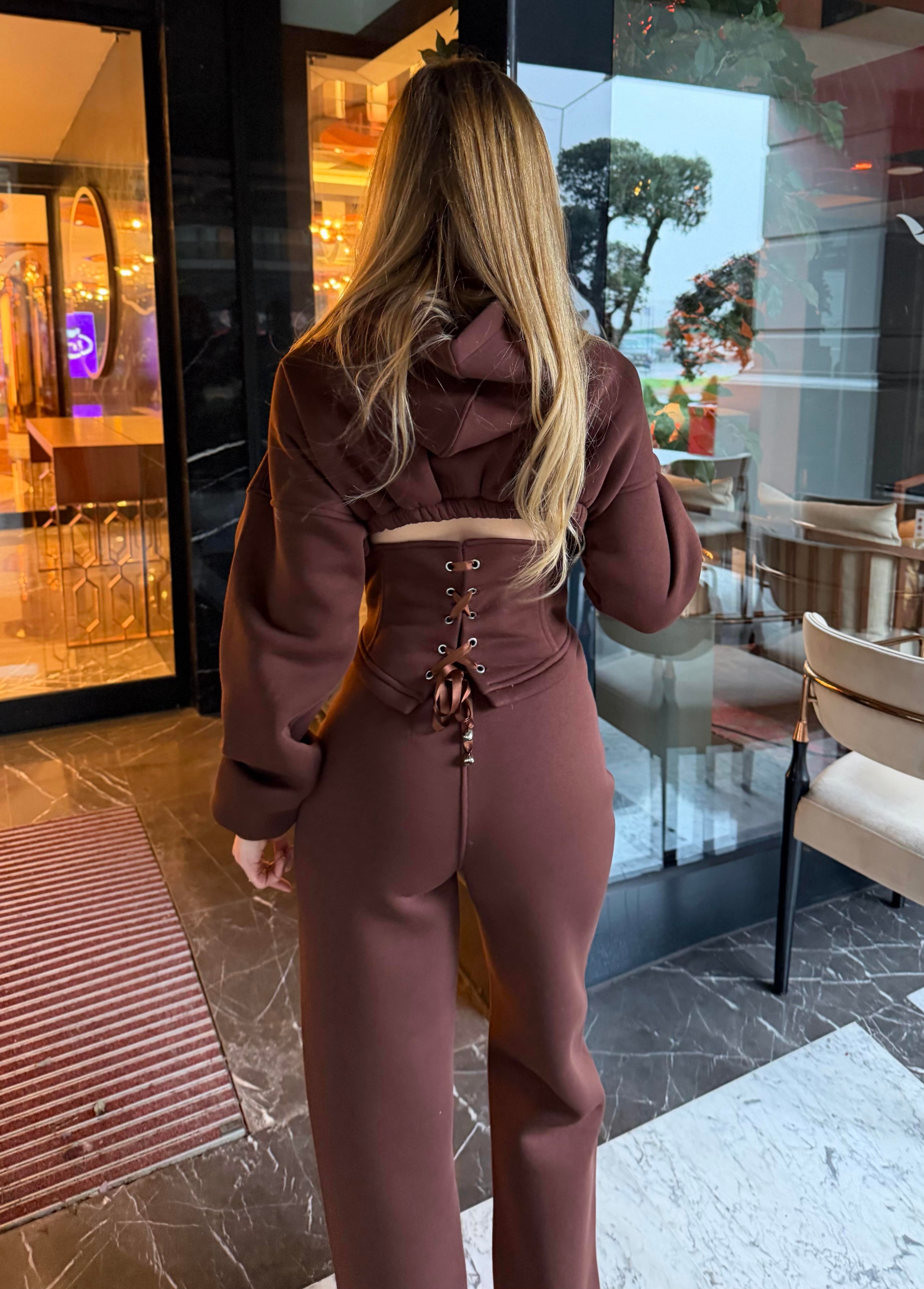 Üç İplik Soft Line Kapüşonlu Corset Detail Takım