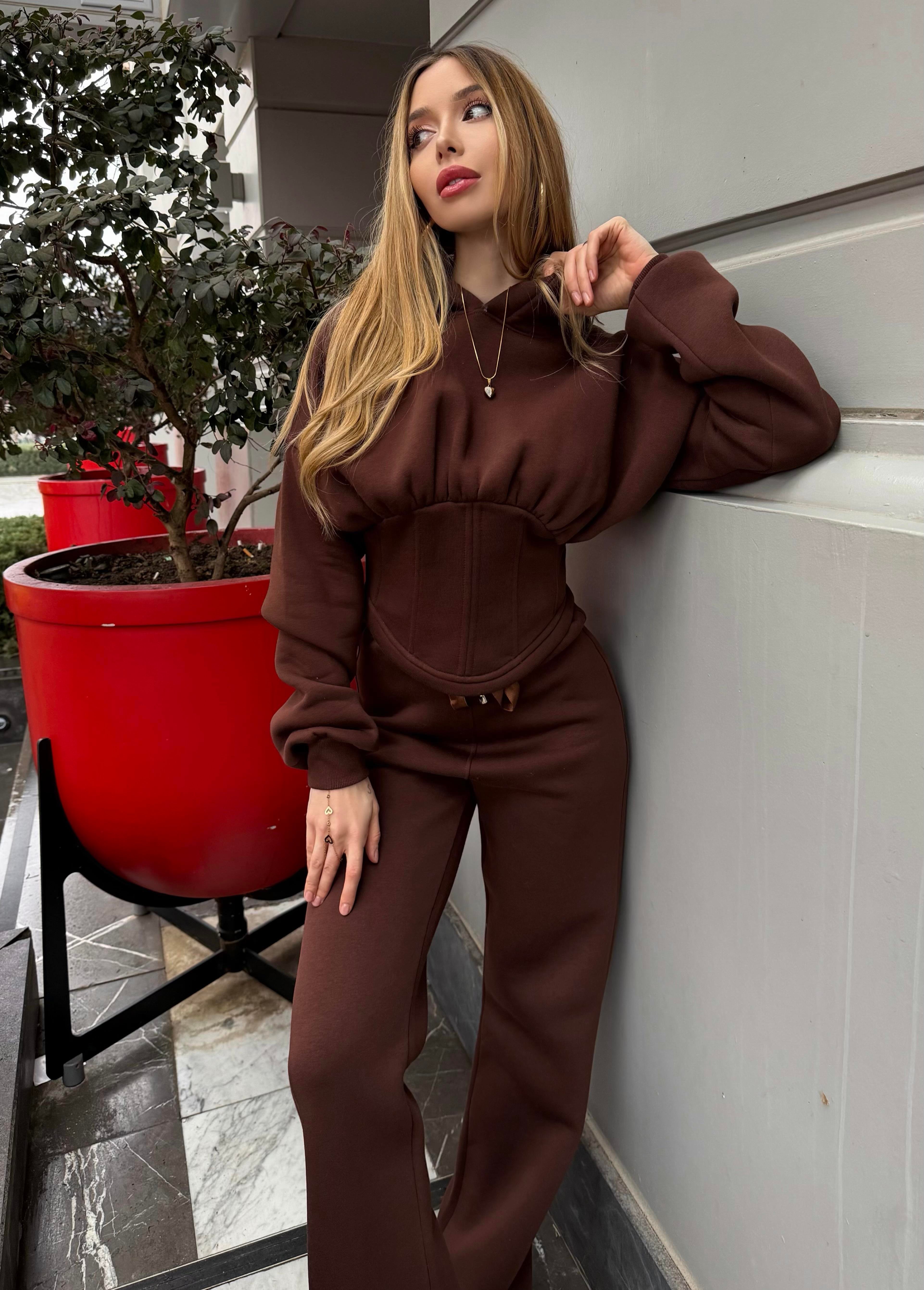 Üç İplik Soft Line Kapüşonlu Corset Detail Takım