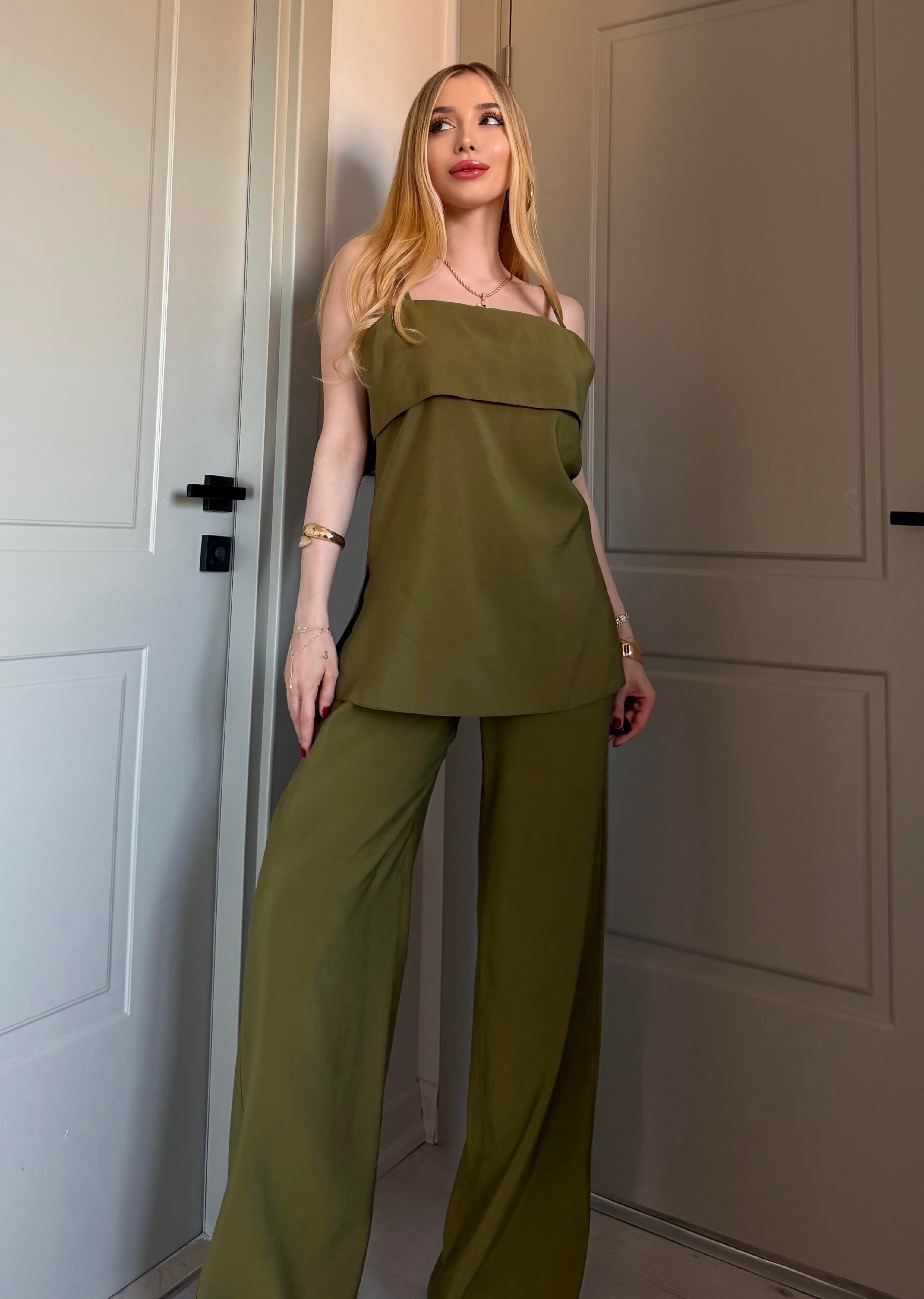 Valencia Soft Touch Bağlama Detaylı Takım Yağ Yeşili