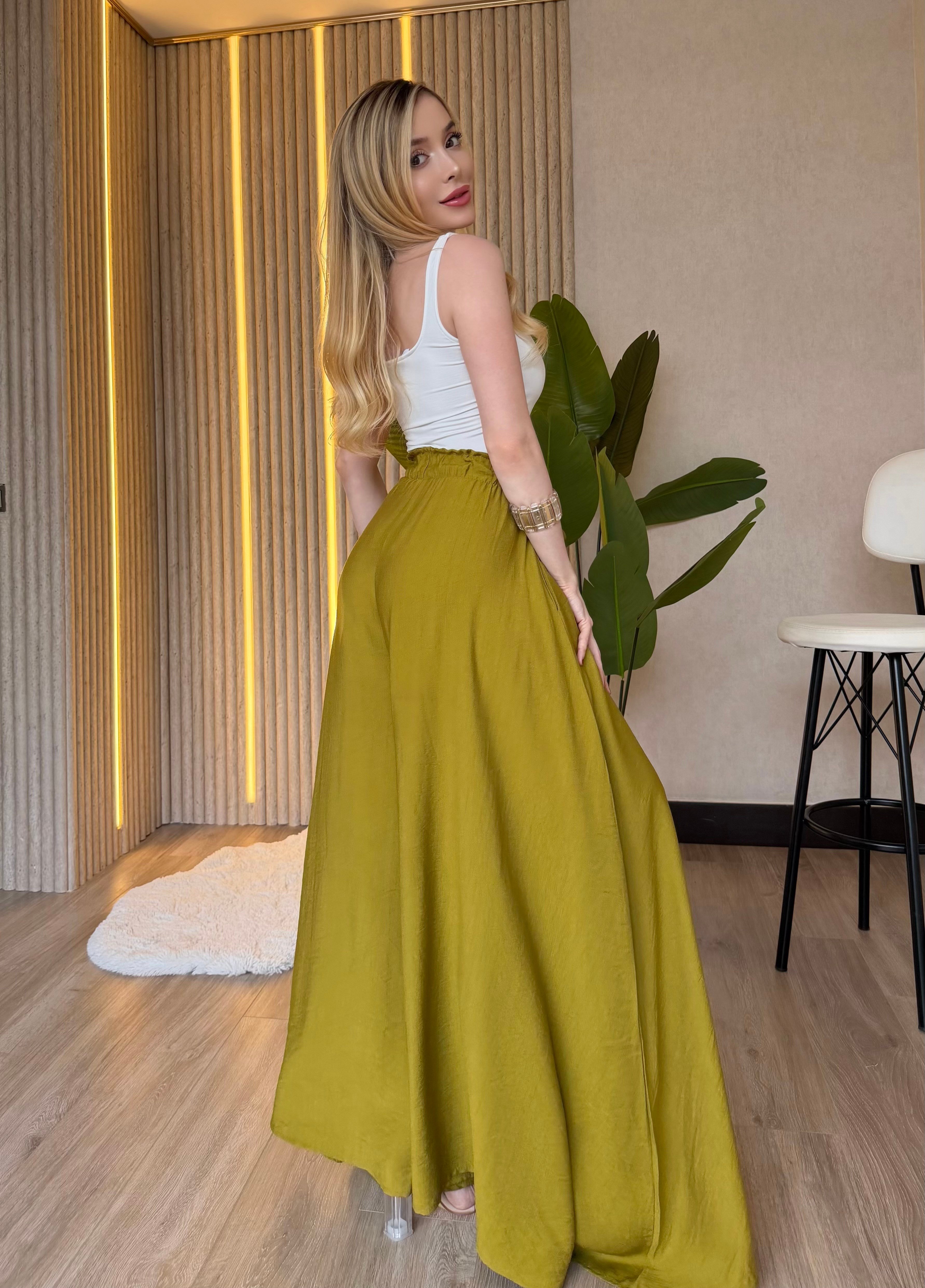 Yanları Cepli, Bağlama Detaylı SilkTouch Wide Elegance Pantolon
