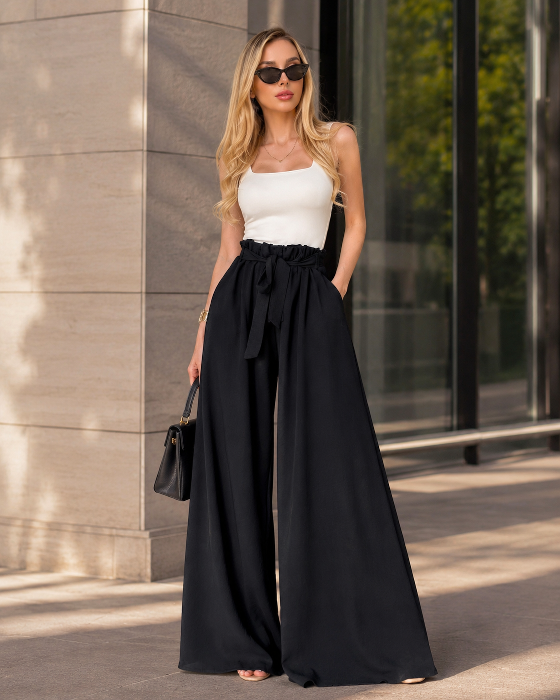Yanları Cepli, Bağlama Detaylı SilkTouch Wide Elegance Pantolon