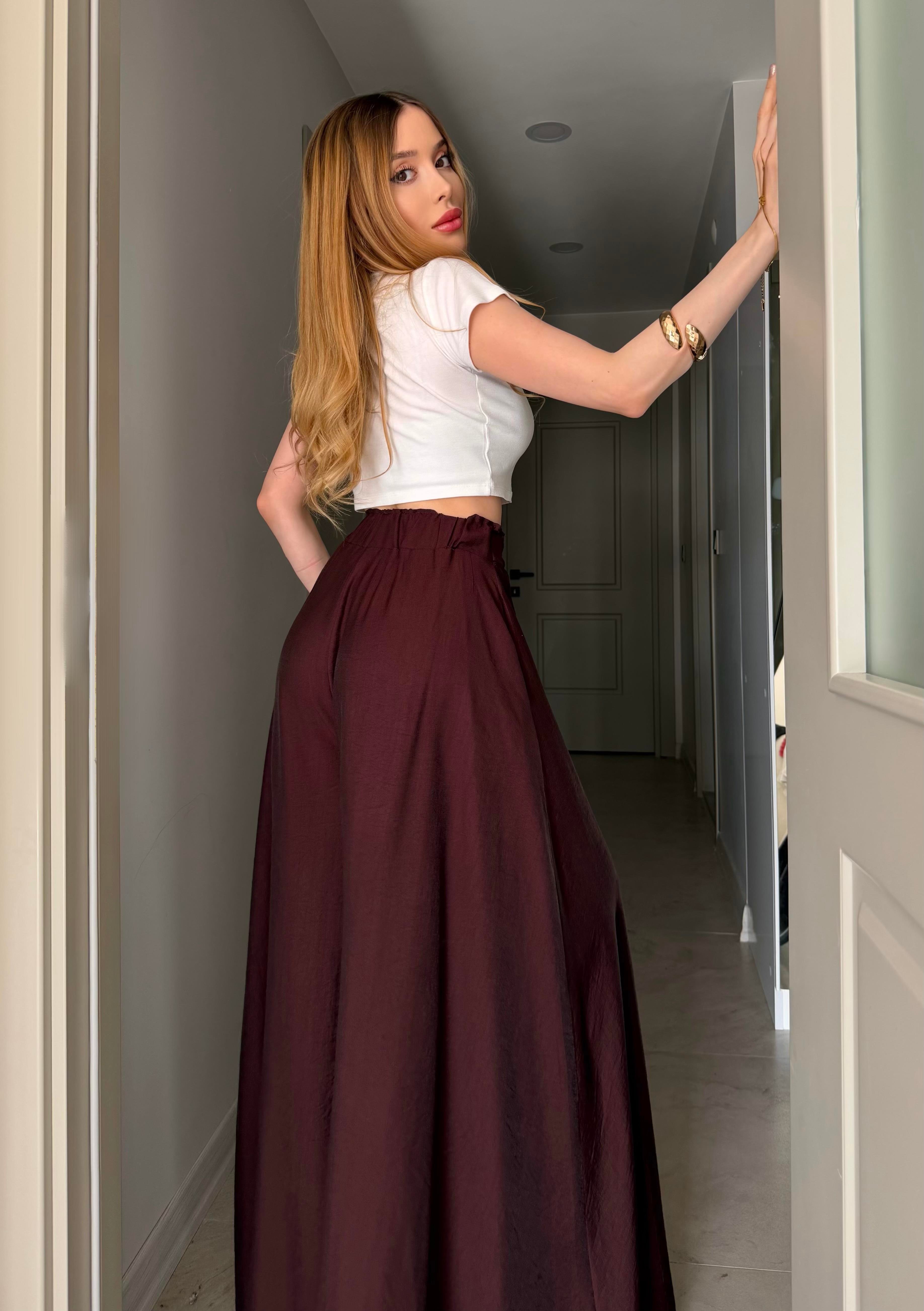 Yanları Cepli, Bağlama Detaylı SilkTouch Wide Elegance Pantolon