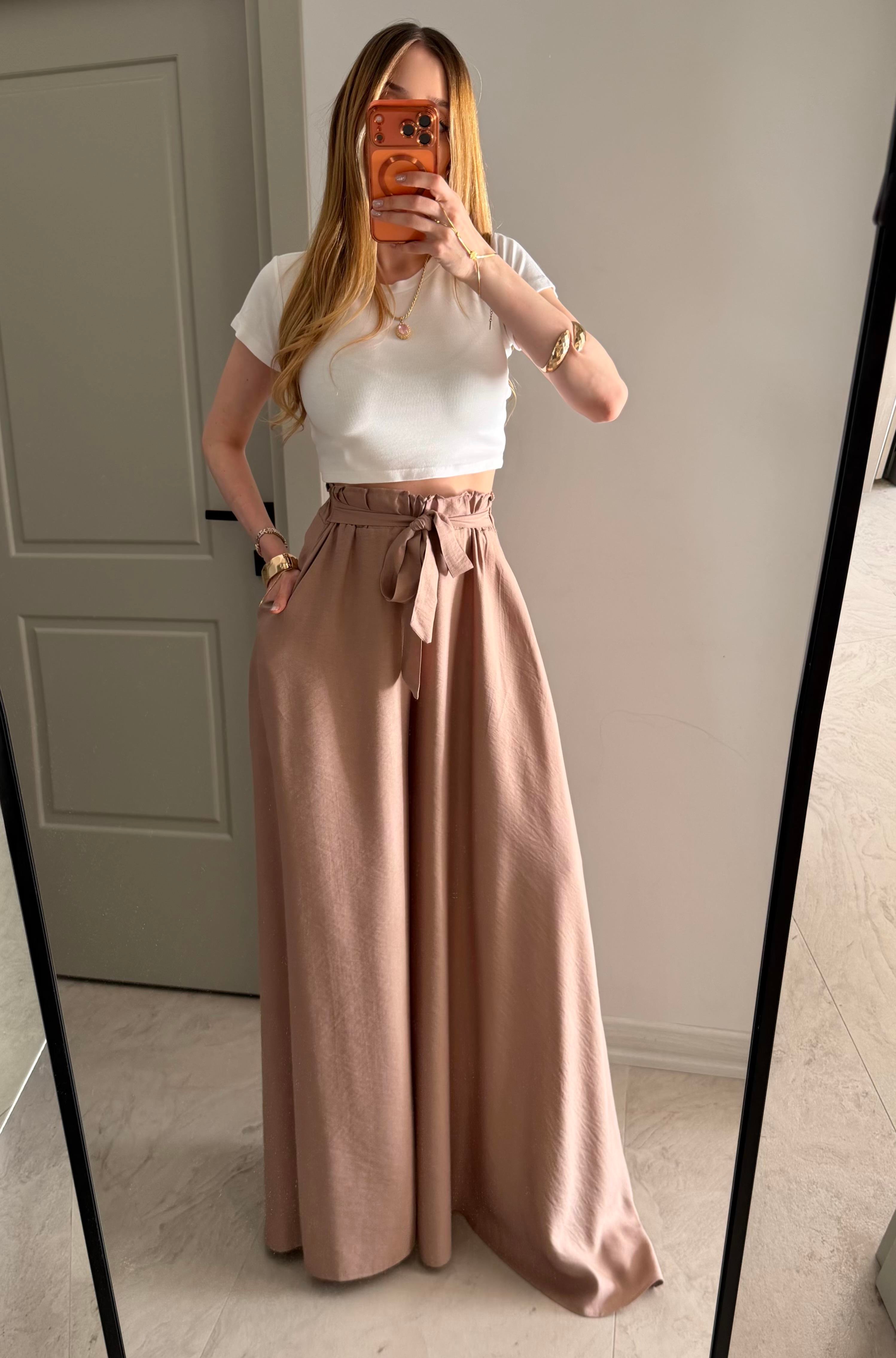 Yanları Cepli, Bağlama Detaylı SilkTouch Wide Elegance Pantolon
