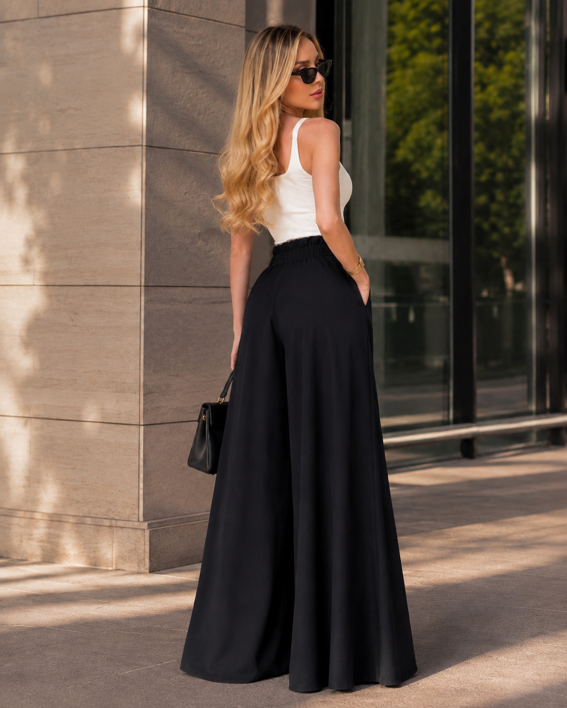 Yanları Cepli, Bağlama Detaylı SilkTouch Wide Elegance Pantolon