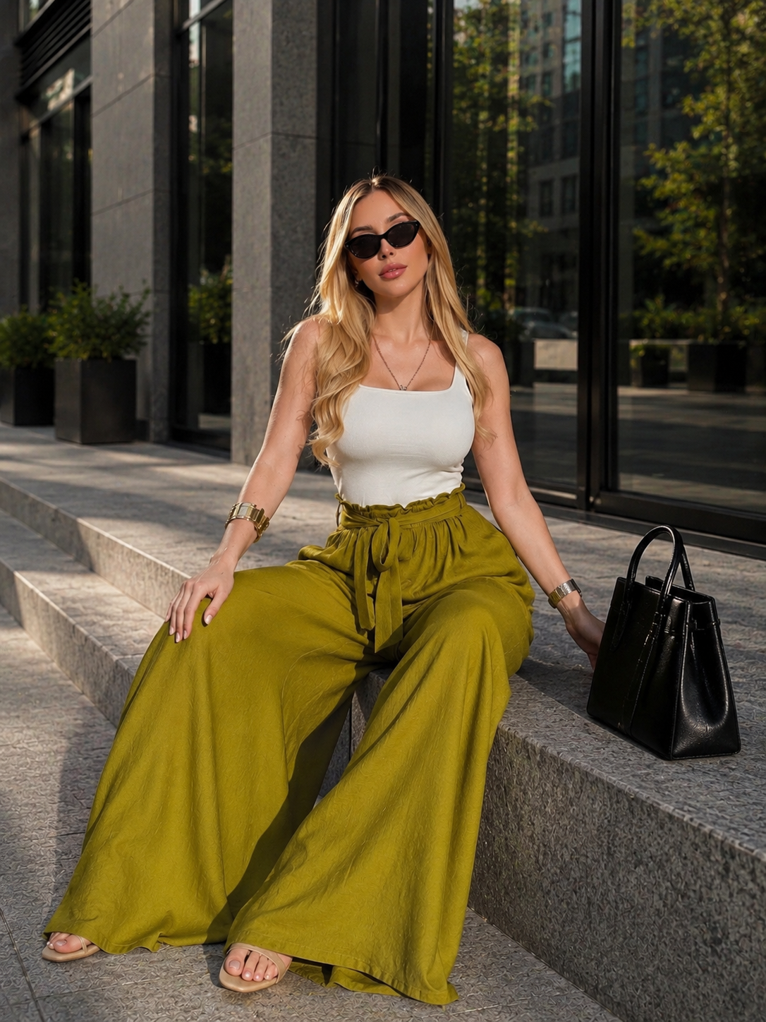 Yanları Cepli, Bağlama Detaylı SilkTouch Wide Elegance Pantolon