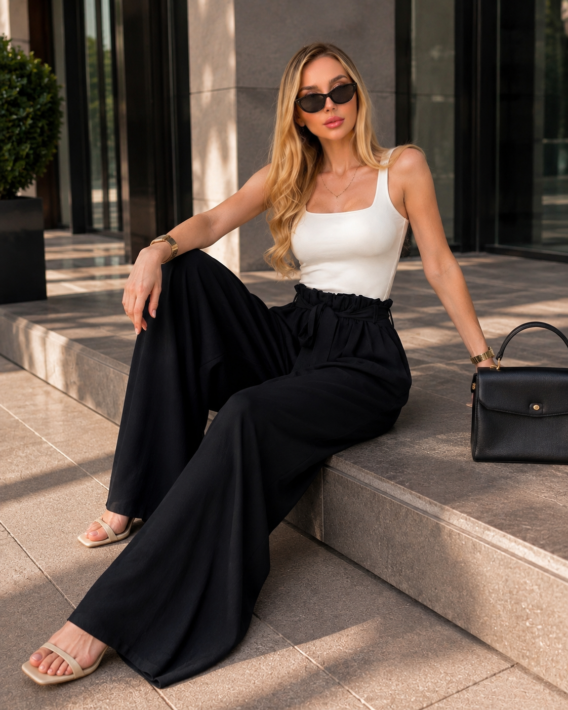 Yanları Cepli, Bağlama Detaylı SilkTouch Wide Elegance Pantolon