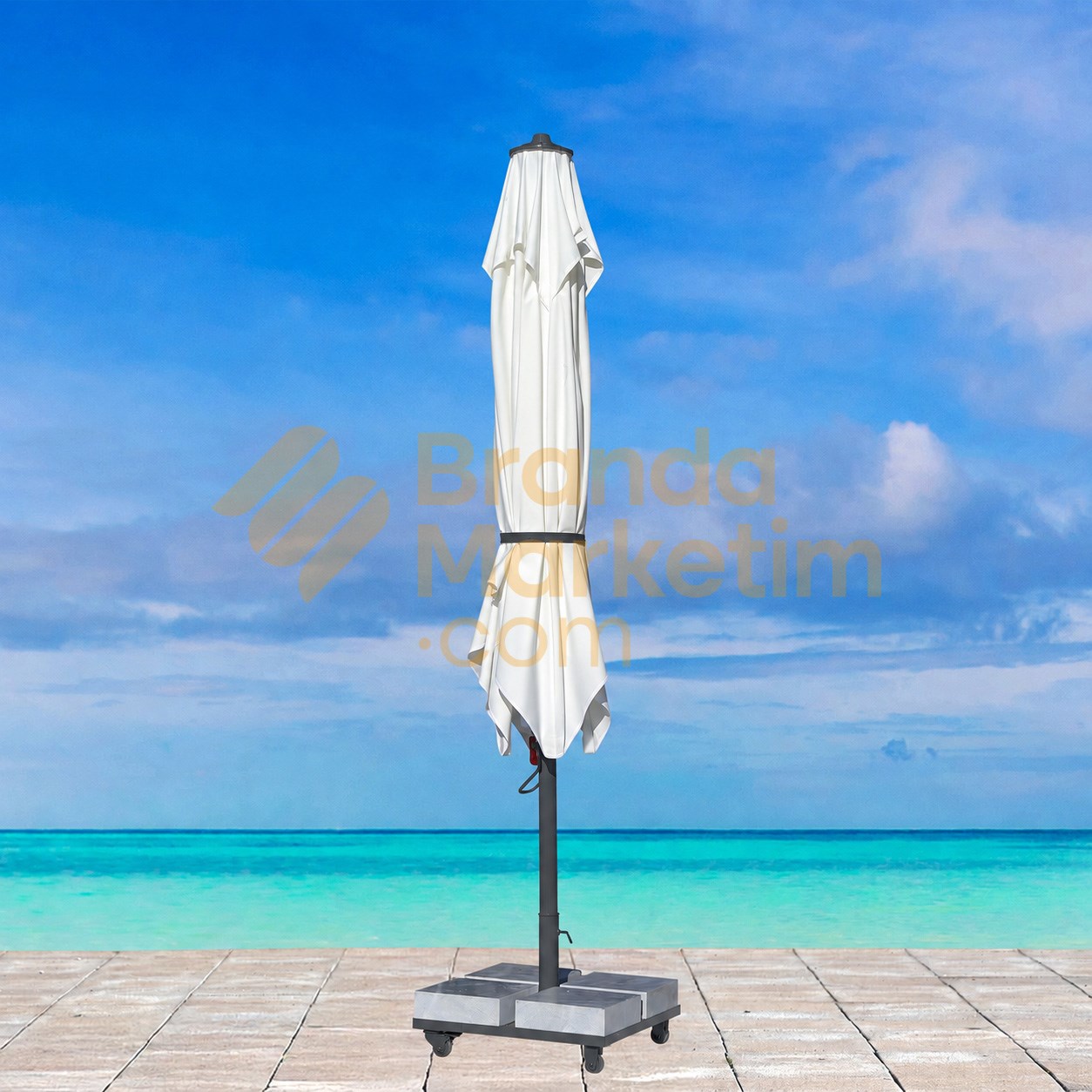 2.5M x 2.5M Outdoor Cream Umbrella (White Frame)