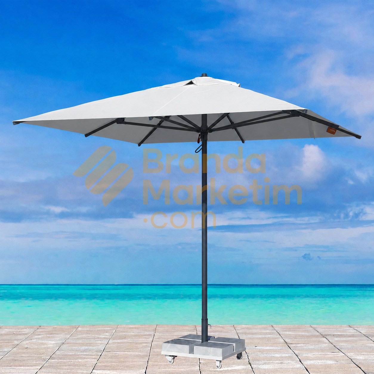 2.5M x 2.5M Outdoor Cream Umbrella (White Frame)