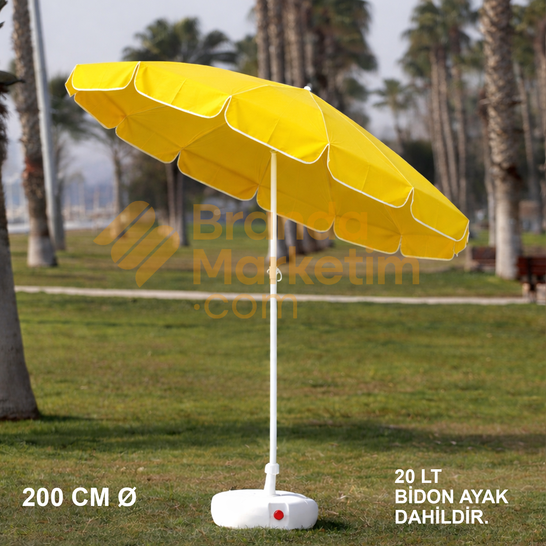 Beyaz Plaj Şemsiyesi 200 Cm Ø (Bidon Ayak Dahil)