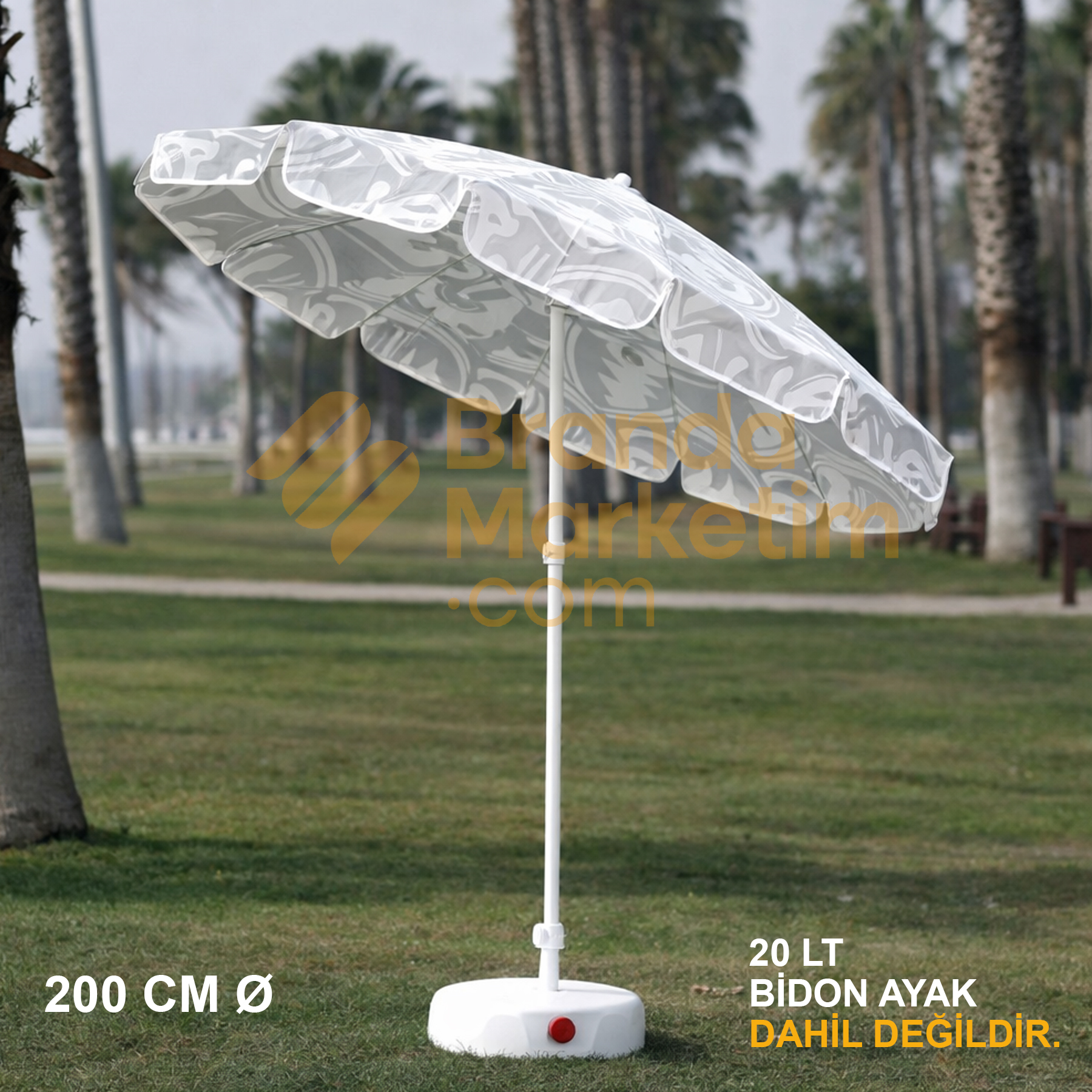Desenli Beyaz Plaj Şemsiyesi-200 Cm Ø