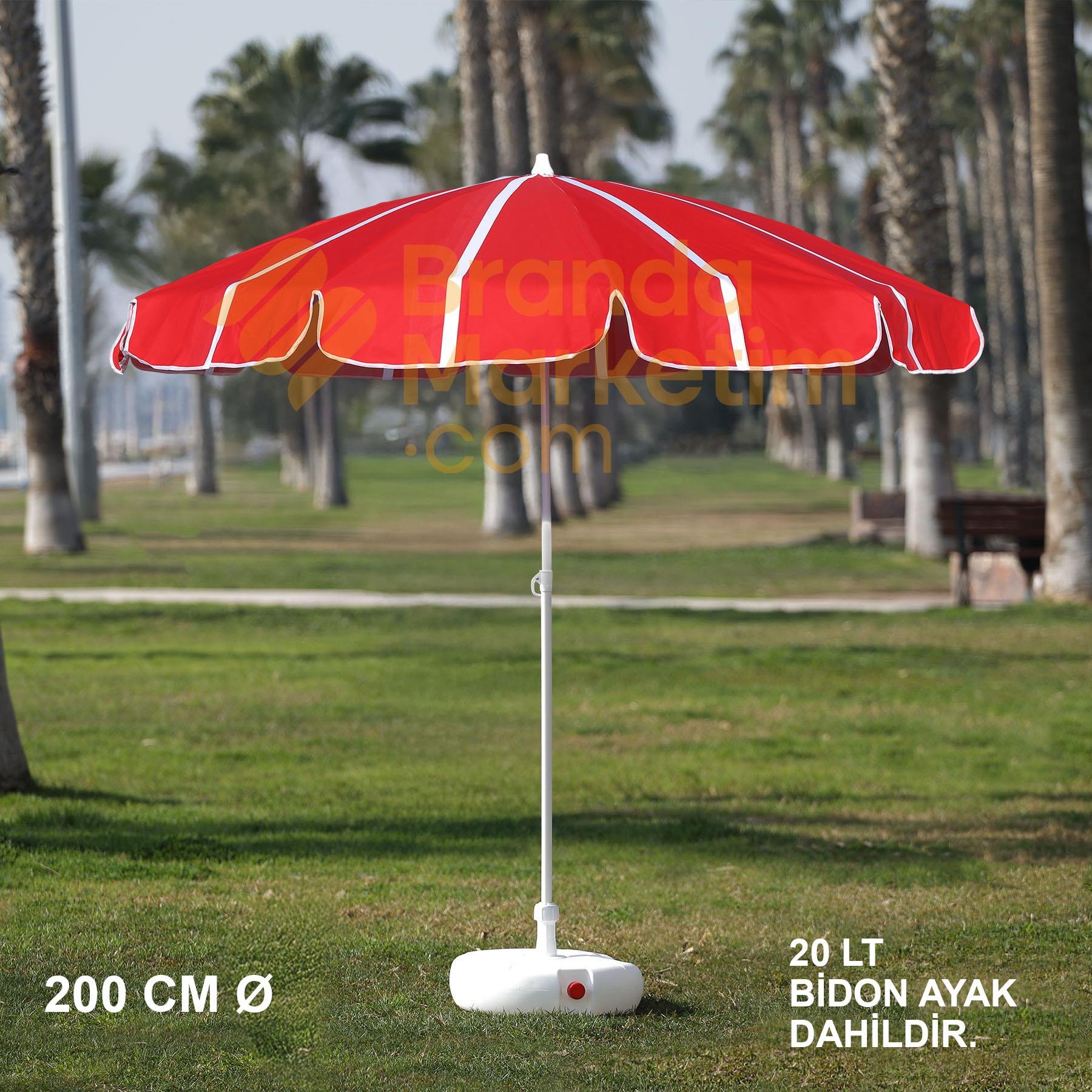 Red - White Beach Umbrella 200 Cm Ø (Including Canister Foot)