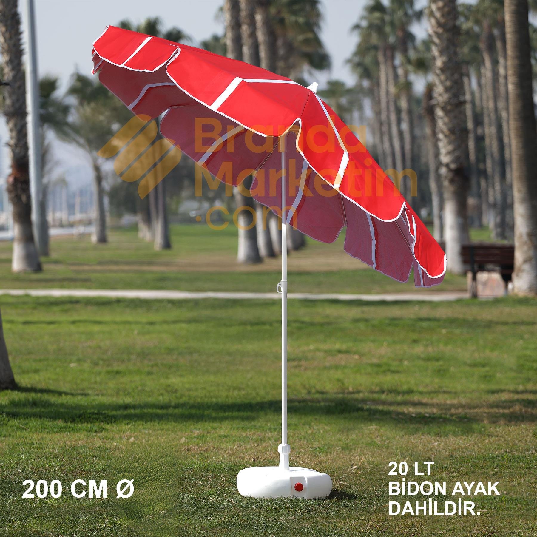 Red - White Beach Umbrella 200 Cm Ø (Including Canister Foot)