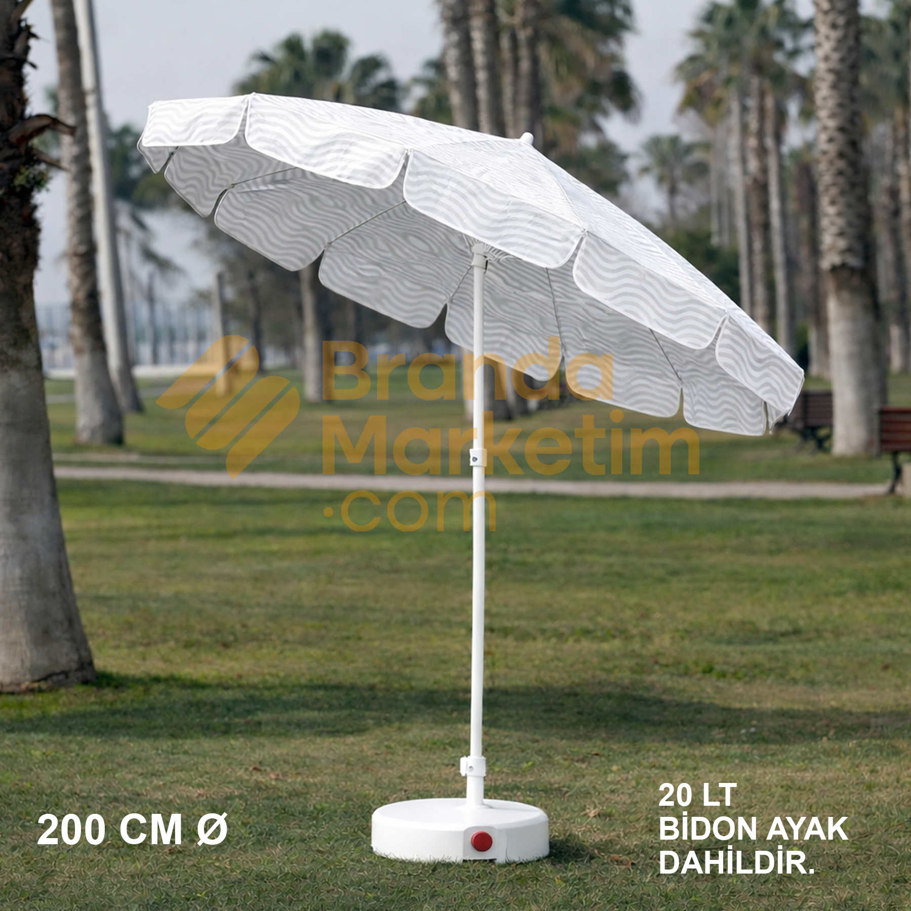 Kırmızı - Beyaz Plaj Şemsiyesi 200 Cm Ø (Bidon Ayak Dahil)