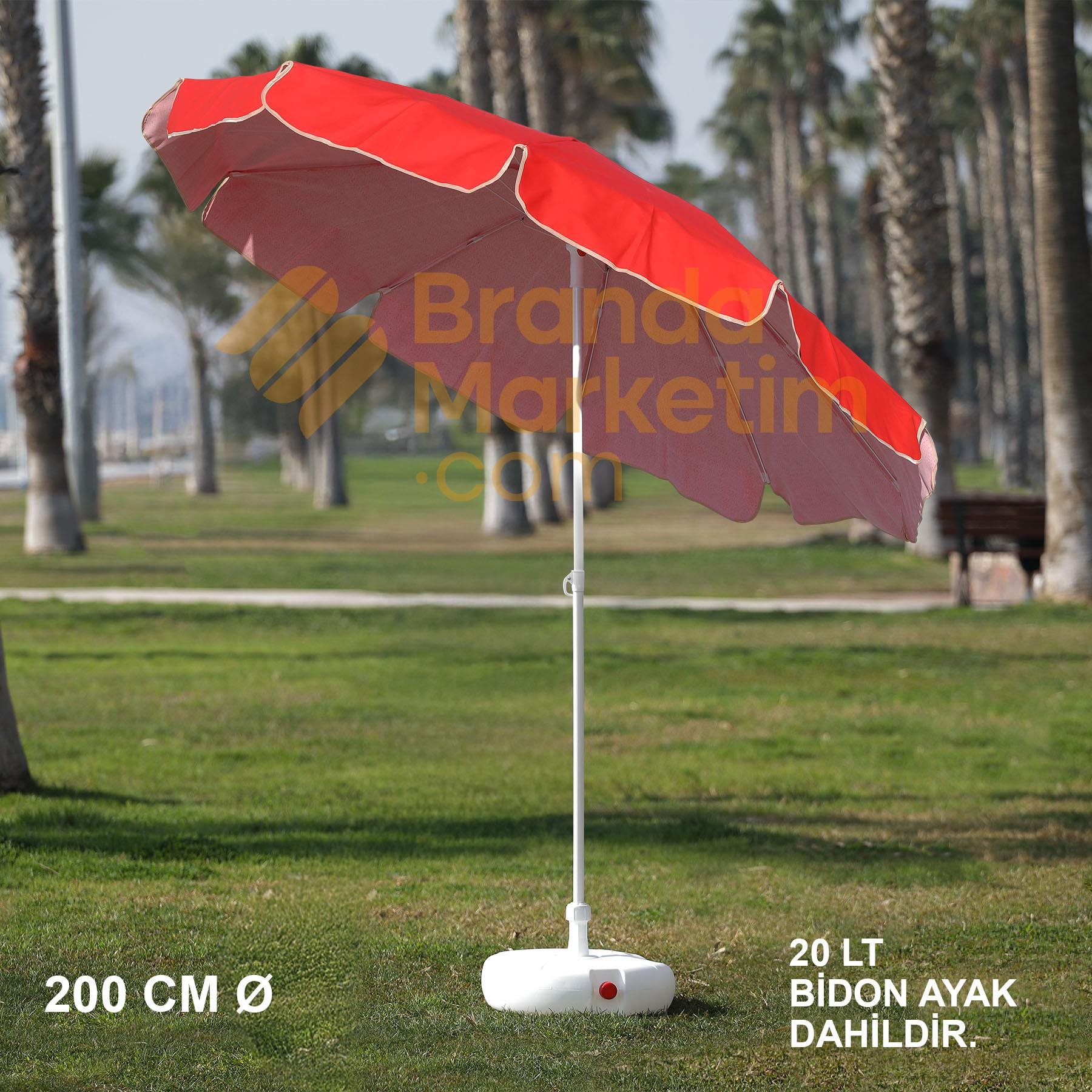 Kırmızı Plaj Şemsiyesi 200 Cm Ø (Bidon Ayak Dahil)
