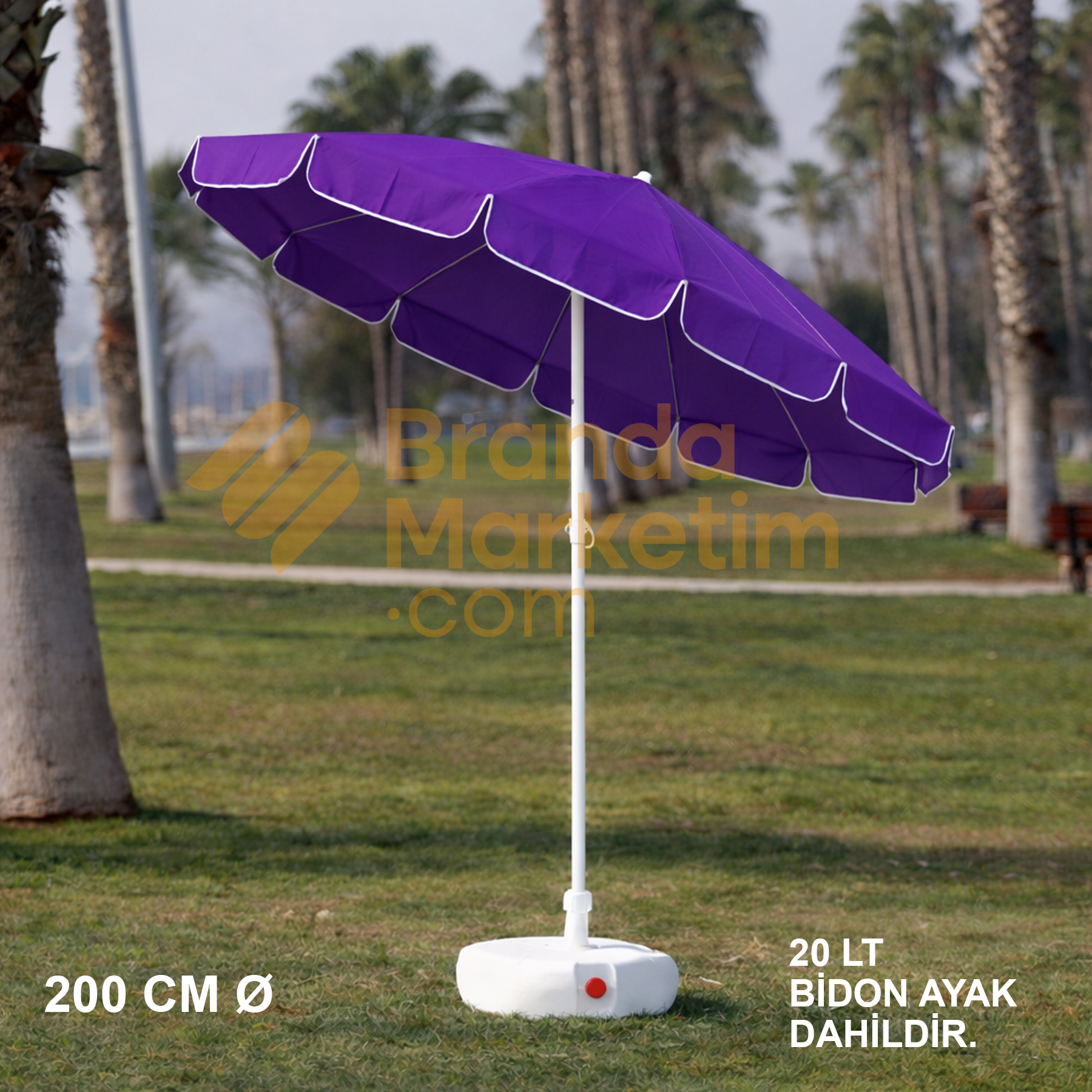 Mor Plaj Şemsiyesi 200 Cm Ø (Bidon Ayak Dahil)