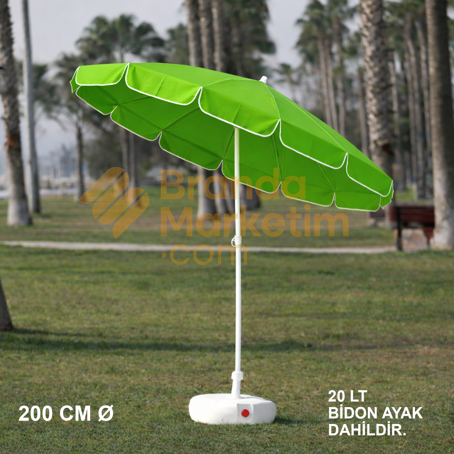 Yeşil Plaj Şemsiyesi 200 Cm Ø (Bidon Ayak Dahil)