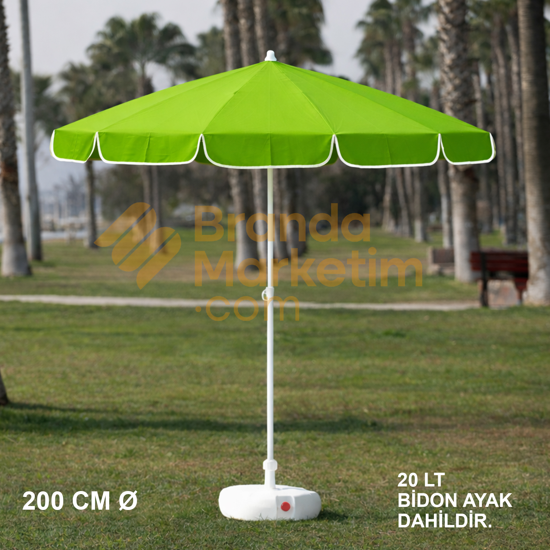 Yeşil Plaj Şemsiyesi 200 Cm Ø (Bidon Ayak Dahil)