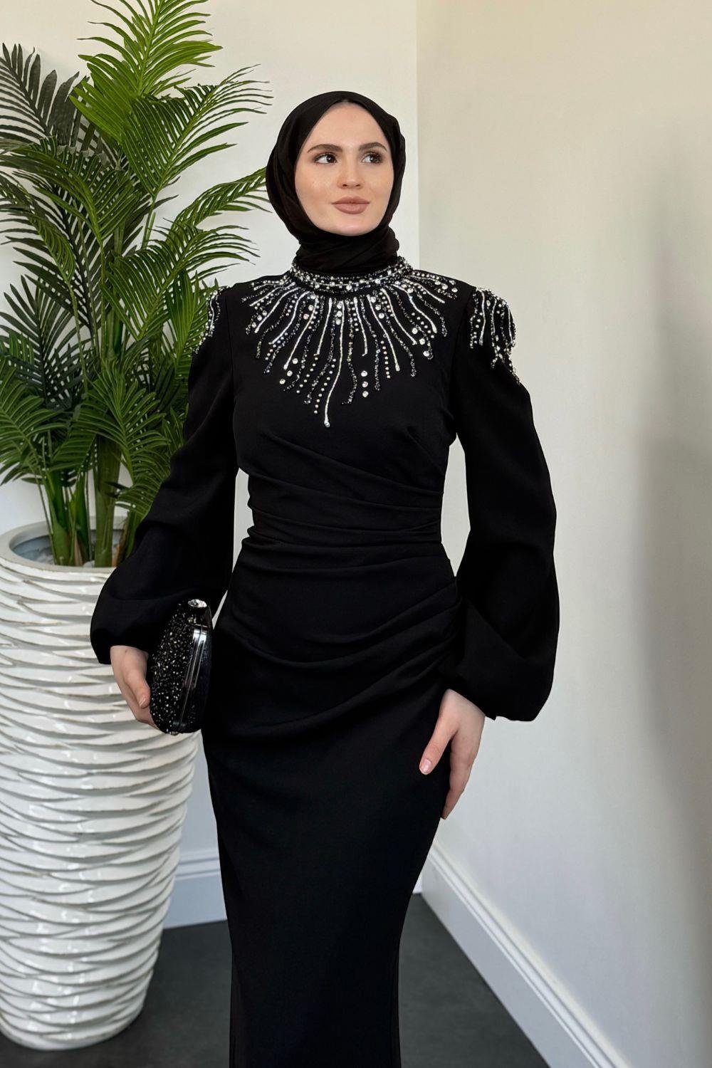 Aleda Balık Simli Abiye Siyah