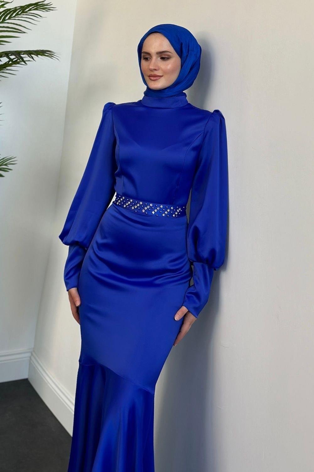 Allegra Kemeri Taşlı Balık Abiye Sax