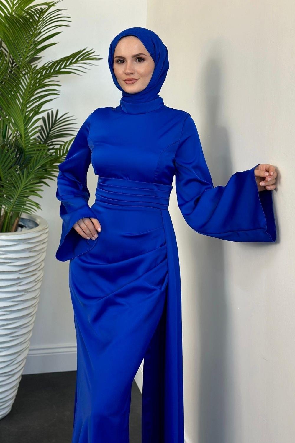 Arabella Pelerinli Saten Balık Abiye Saks