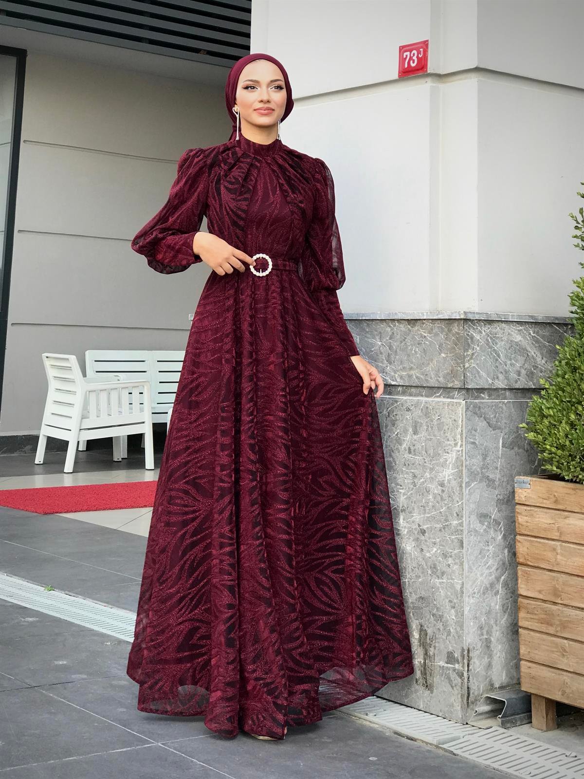 Asena Karpuz Kol Abiye Bordo