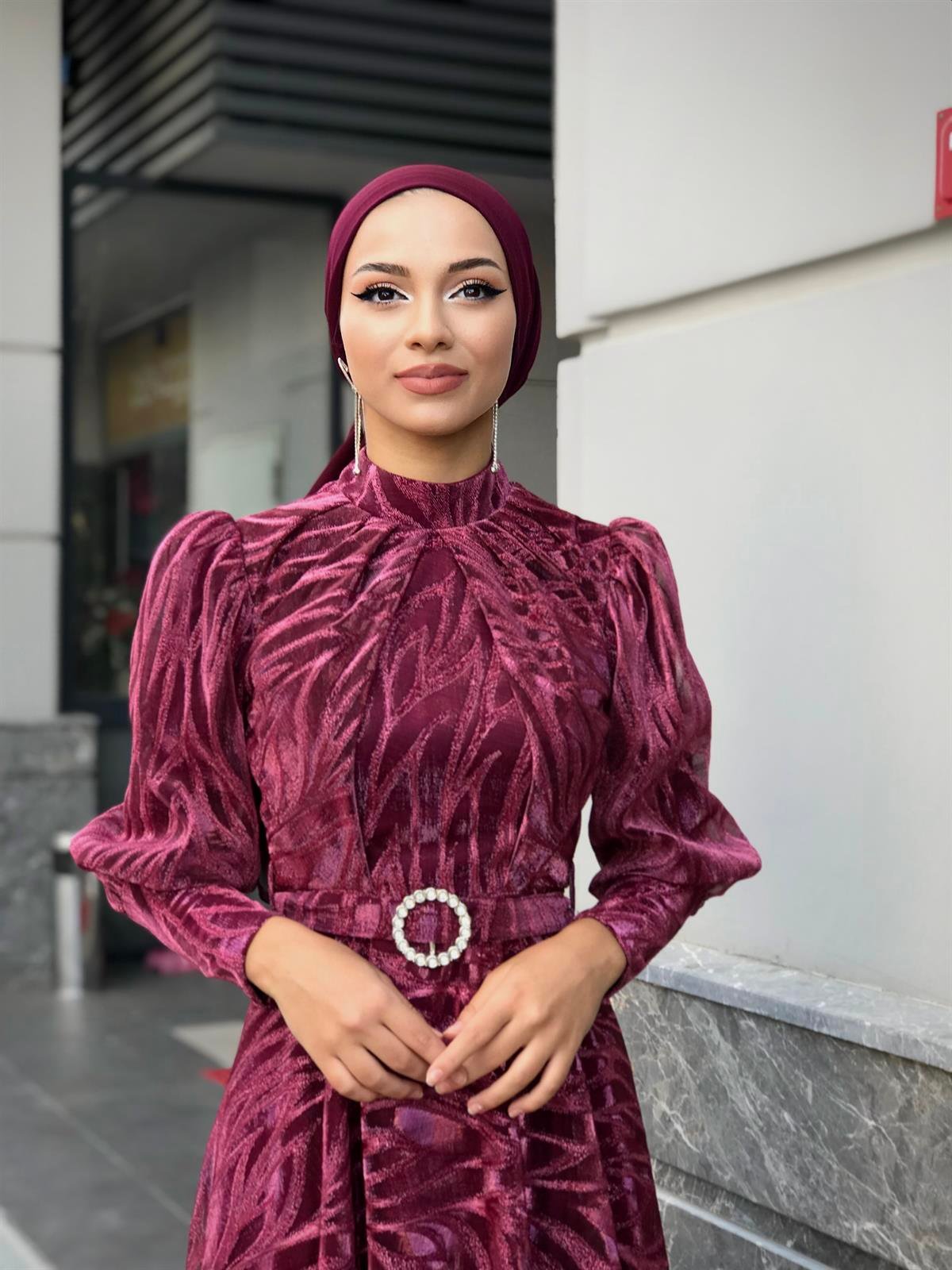 Asena Karpuz Kol Abiye Fuşya