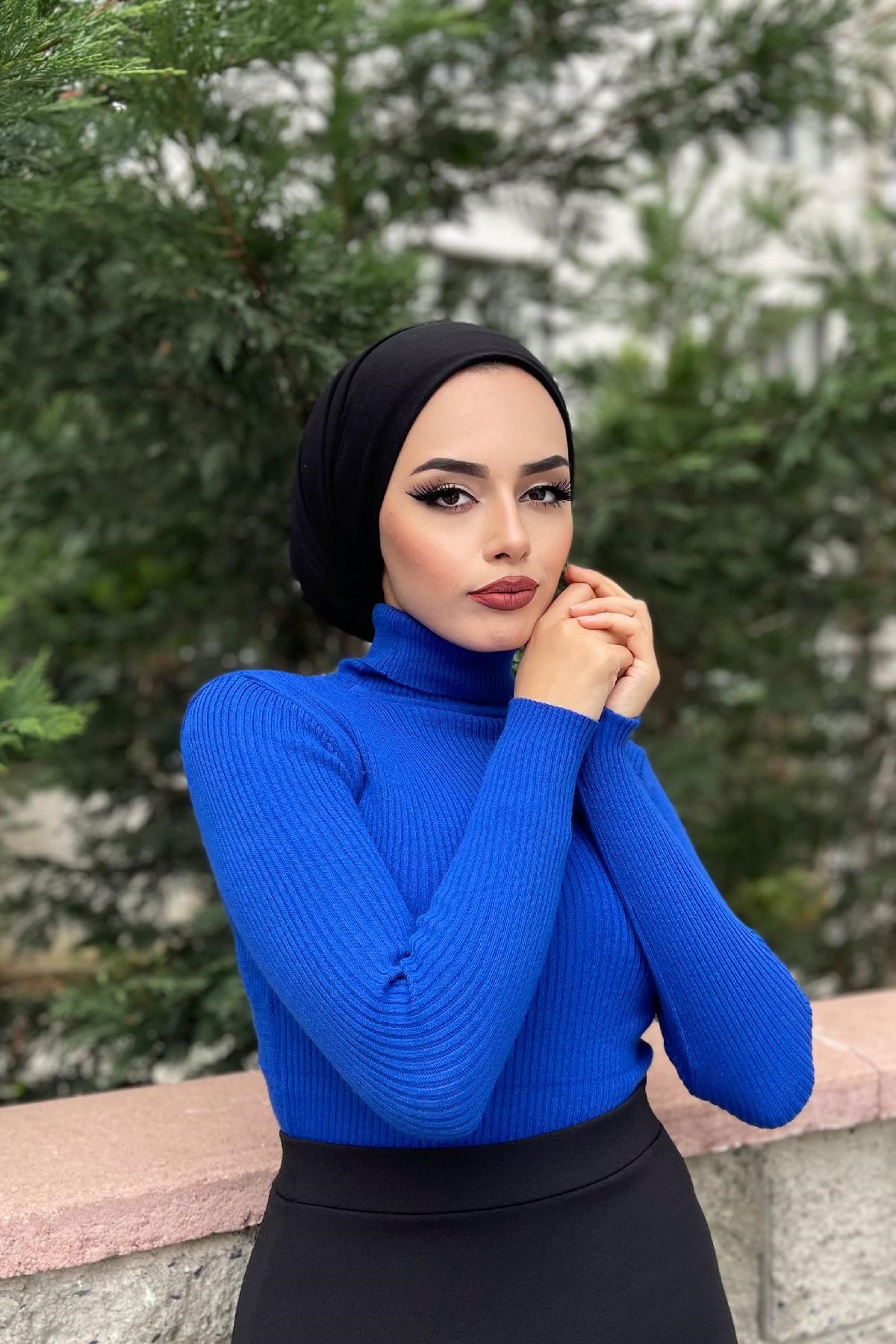 Balıkçı Triko Kazak Saks