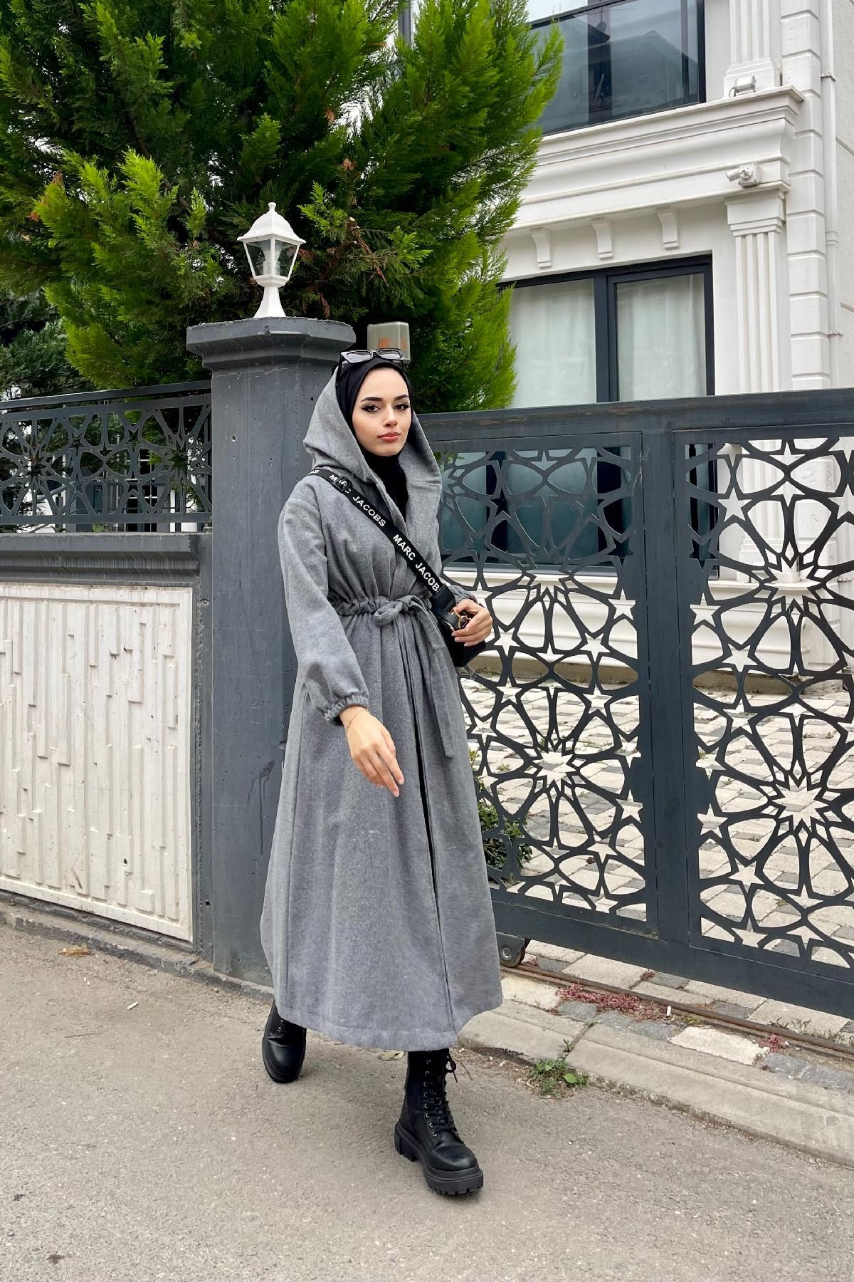 Beli Büzgülü Bağlamalı Kap Gri