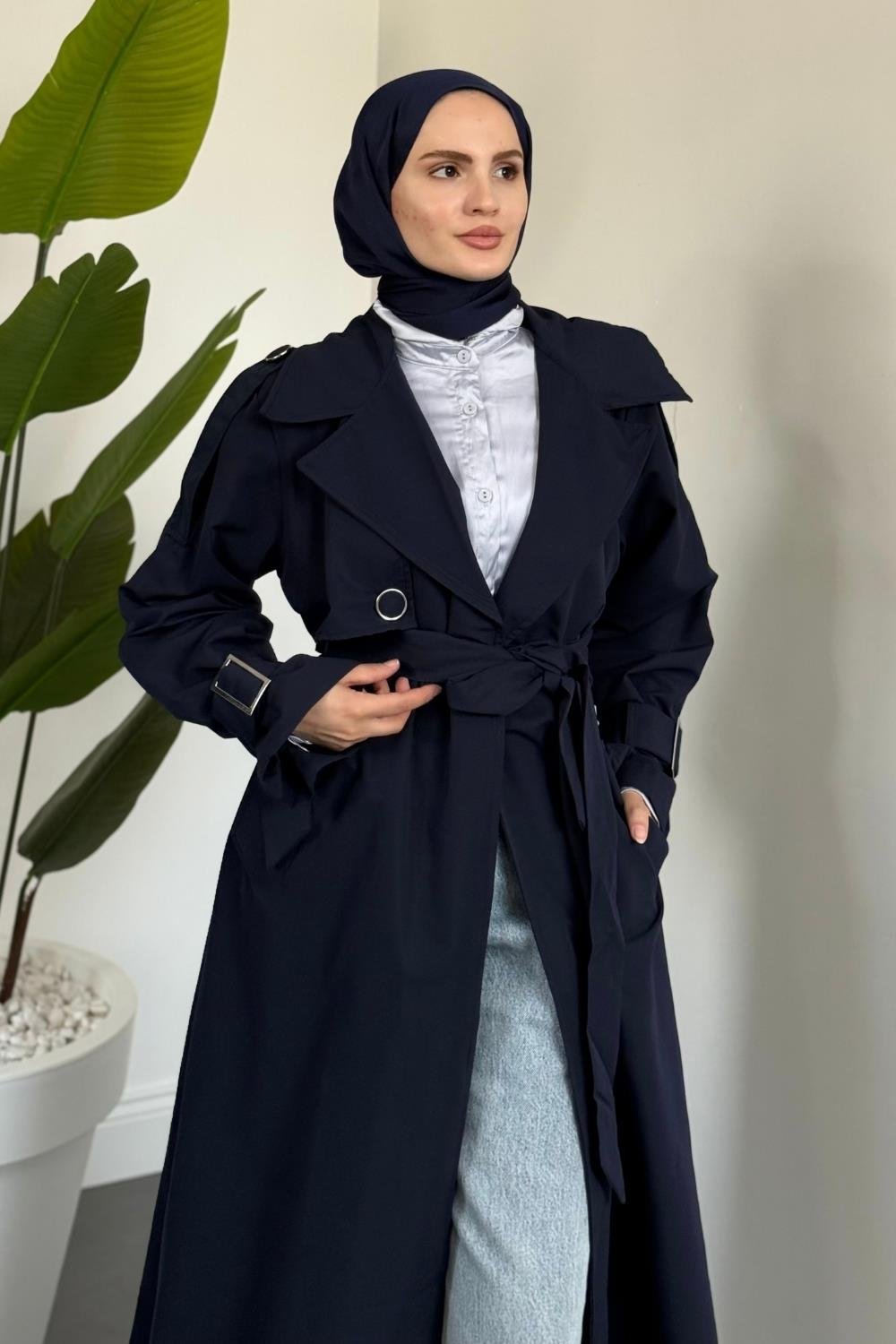 Brona Kolları Aporetli Trençkot Lacivert