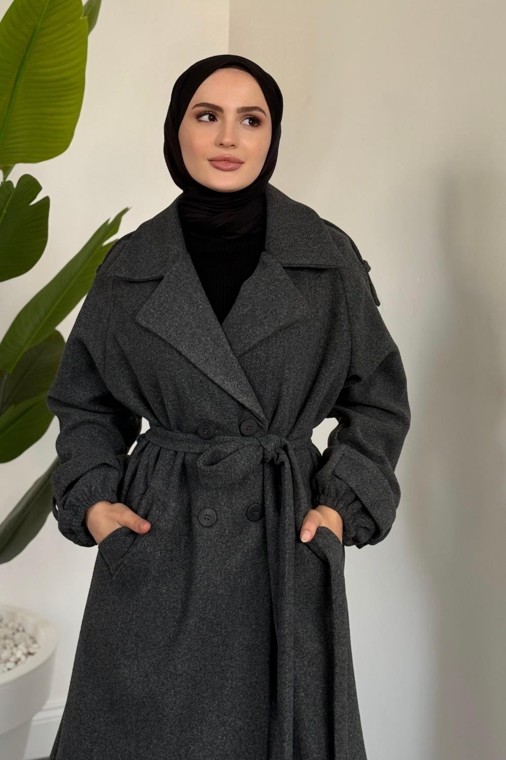 Camora Astarlı Kaşe Kaban Füme