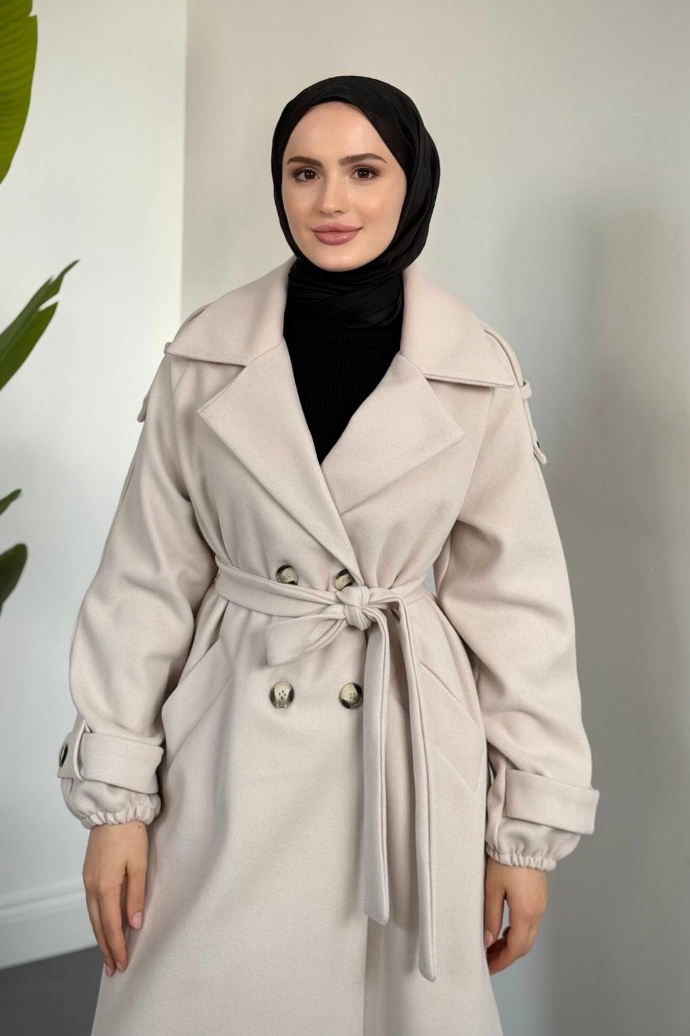Camora Astarlı Kaşe Kaban Krem