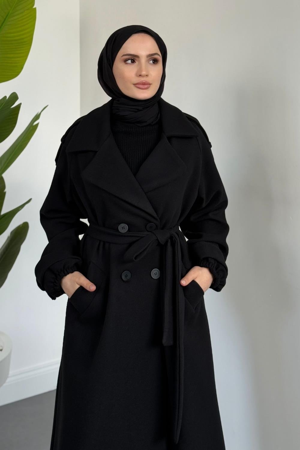 Camora Astarlı Kaşe Kaban Siyah