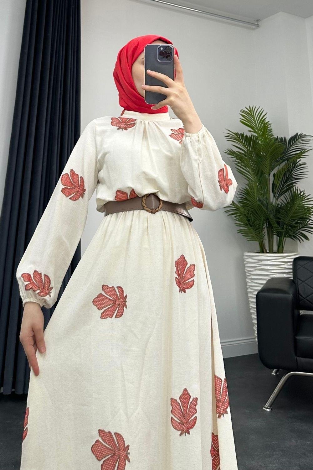Carolie Kemerli Coton Elbise Kırmızı