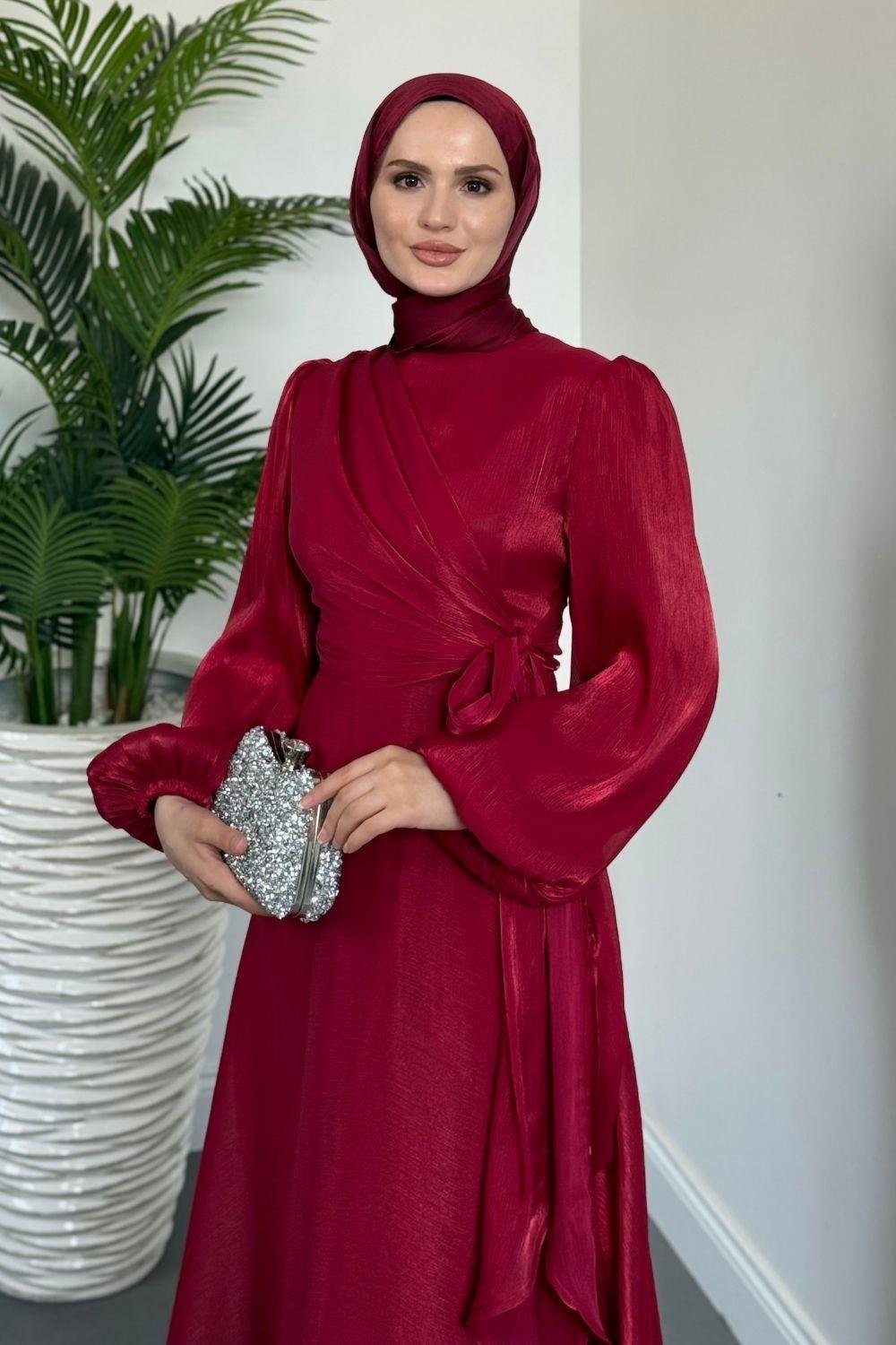 Celia Yandan Bağlamalı Janjan Abiye Bordo
