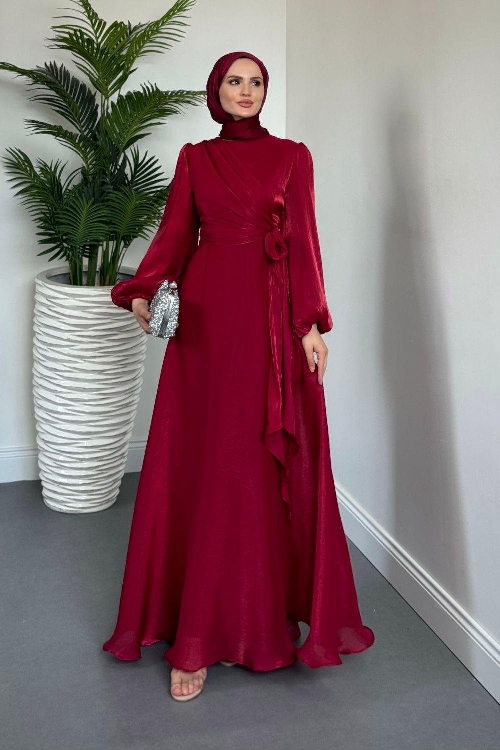 Celia Yandan Bağlamalı Janjan Abiye Bordo