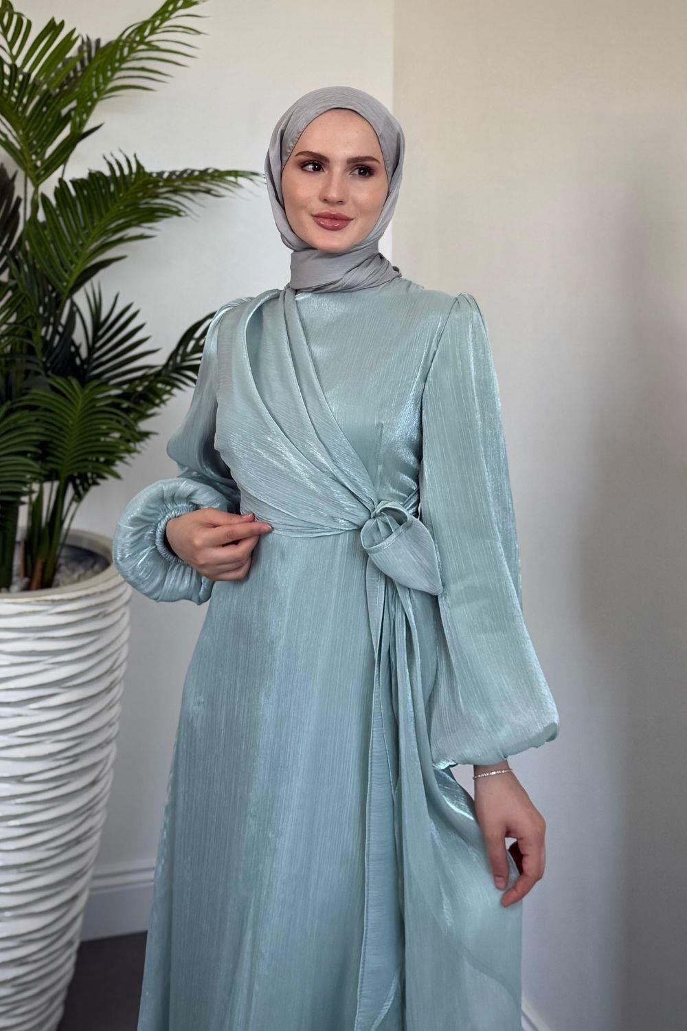 Celia Yandan Bağlamalı Janjan Abiye Mint