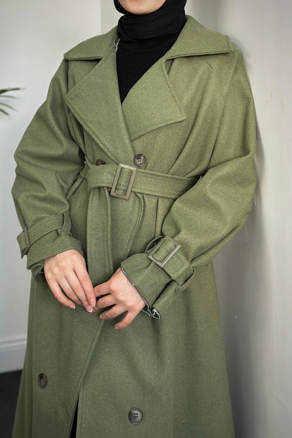 Clover Oversize Astarlı Kaşe Kaban Haki