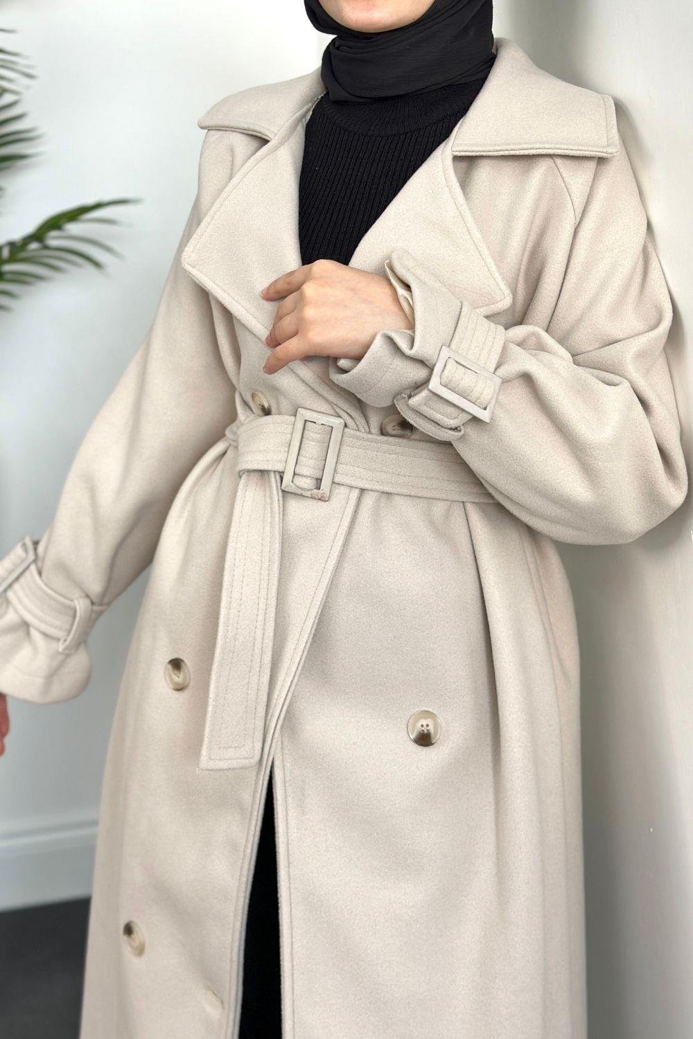 Clover Oversize Astarlı Kaşe Kaban Krem