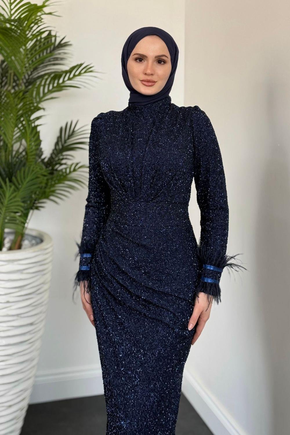 Dina Kuyruklu Taşlı Abiye Lacivert