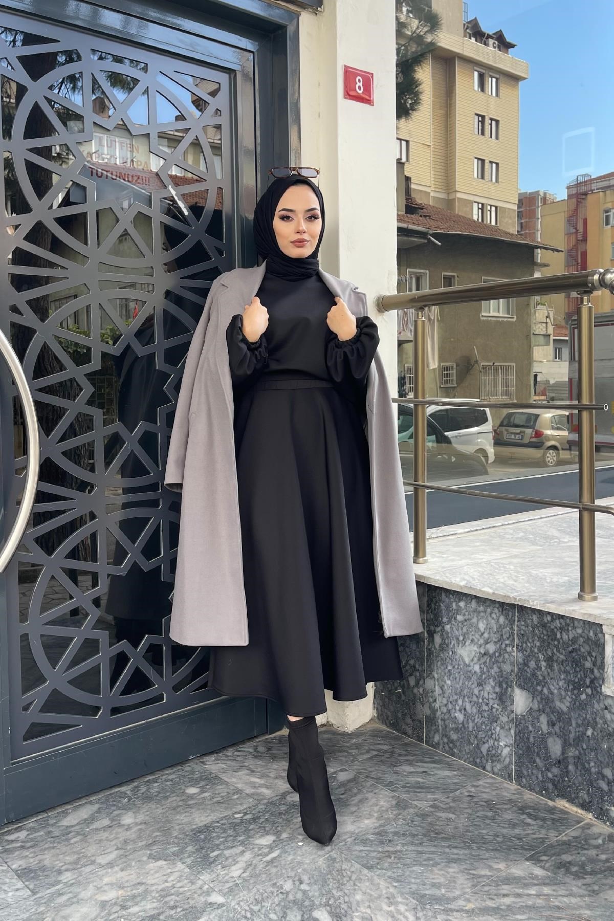 Düğmeli Astarlı Kaban Gri