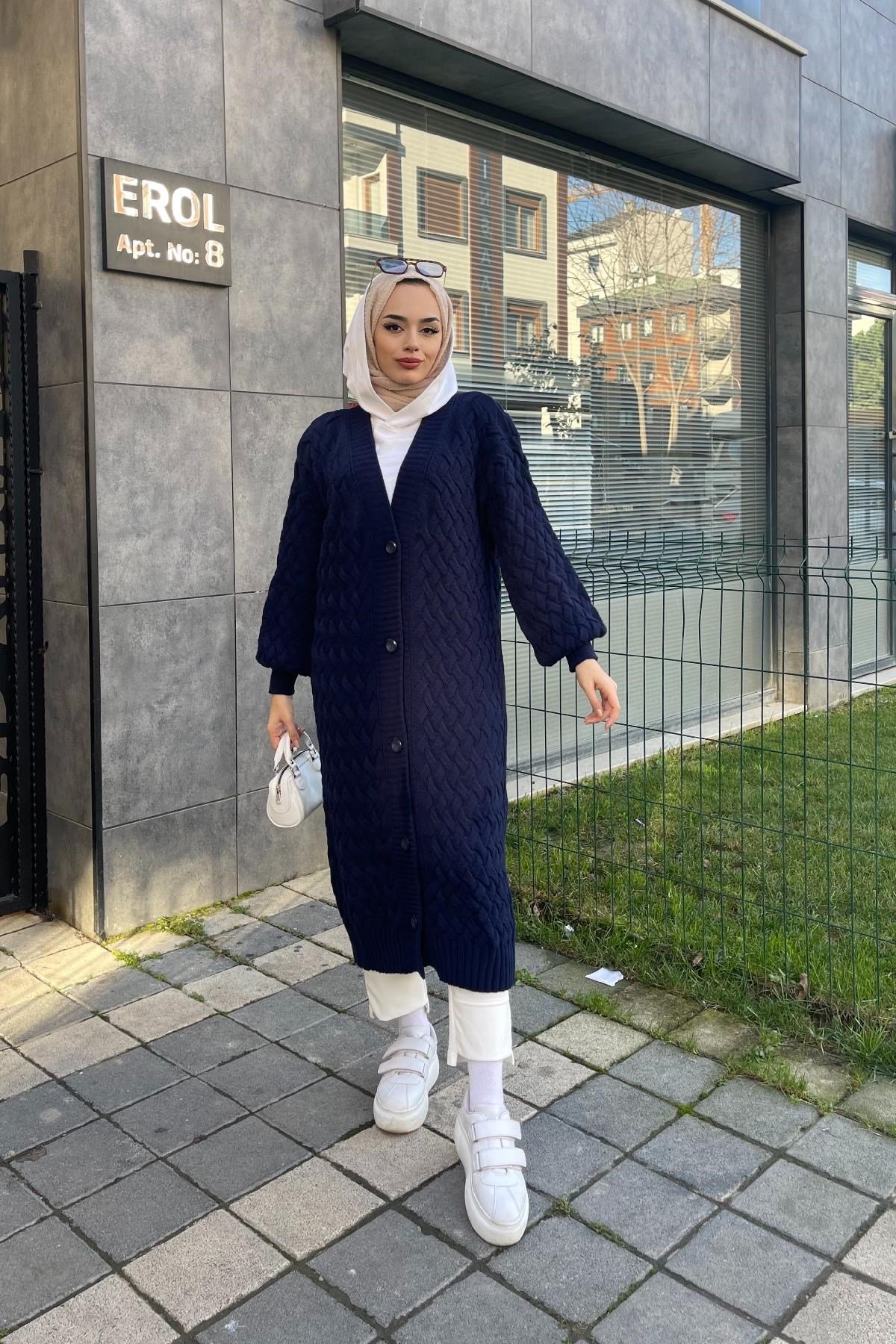 Düğmeli Kalın Hırka Lacivert