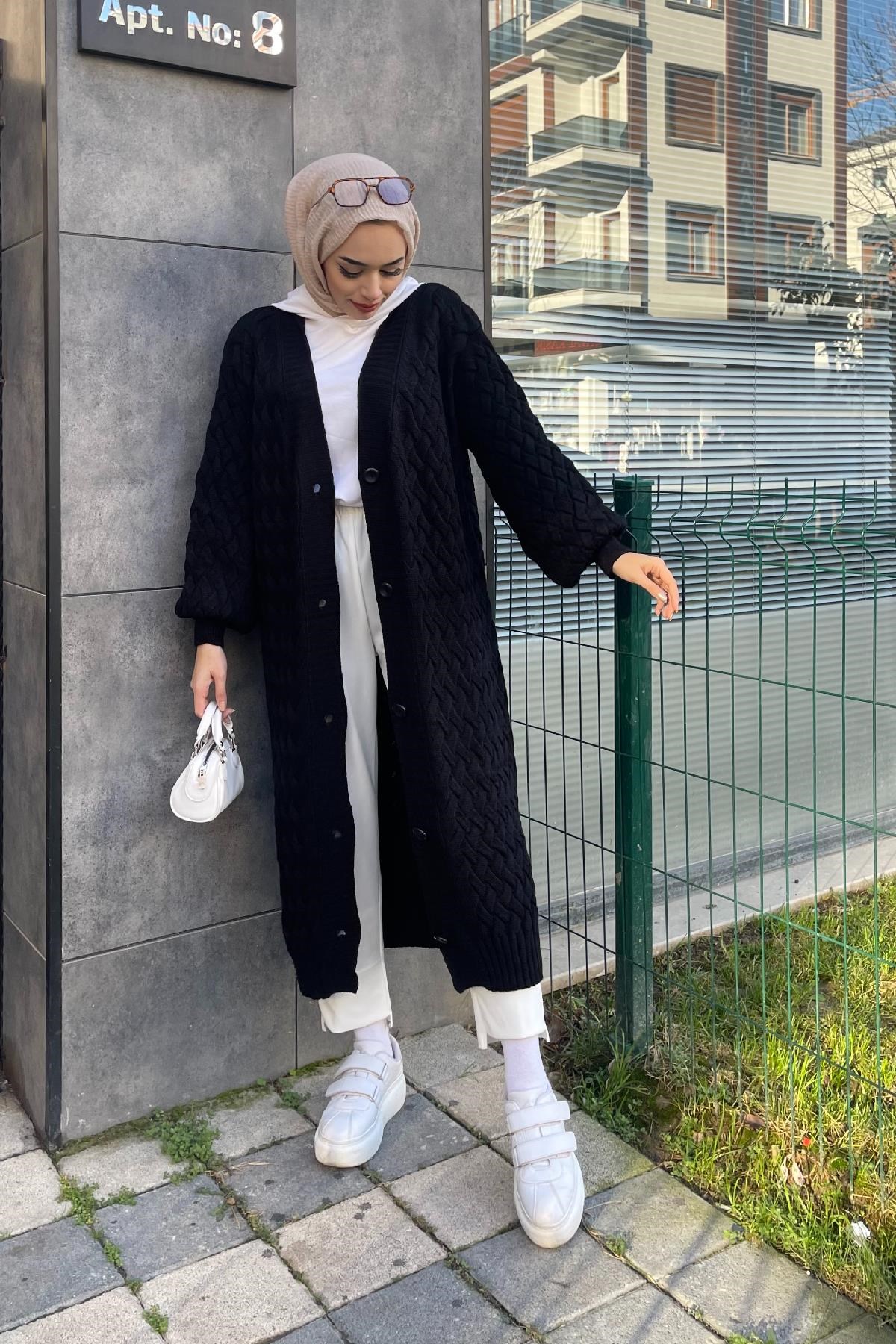 Düğmeli Kalın Hırka Siyah