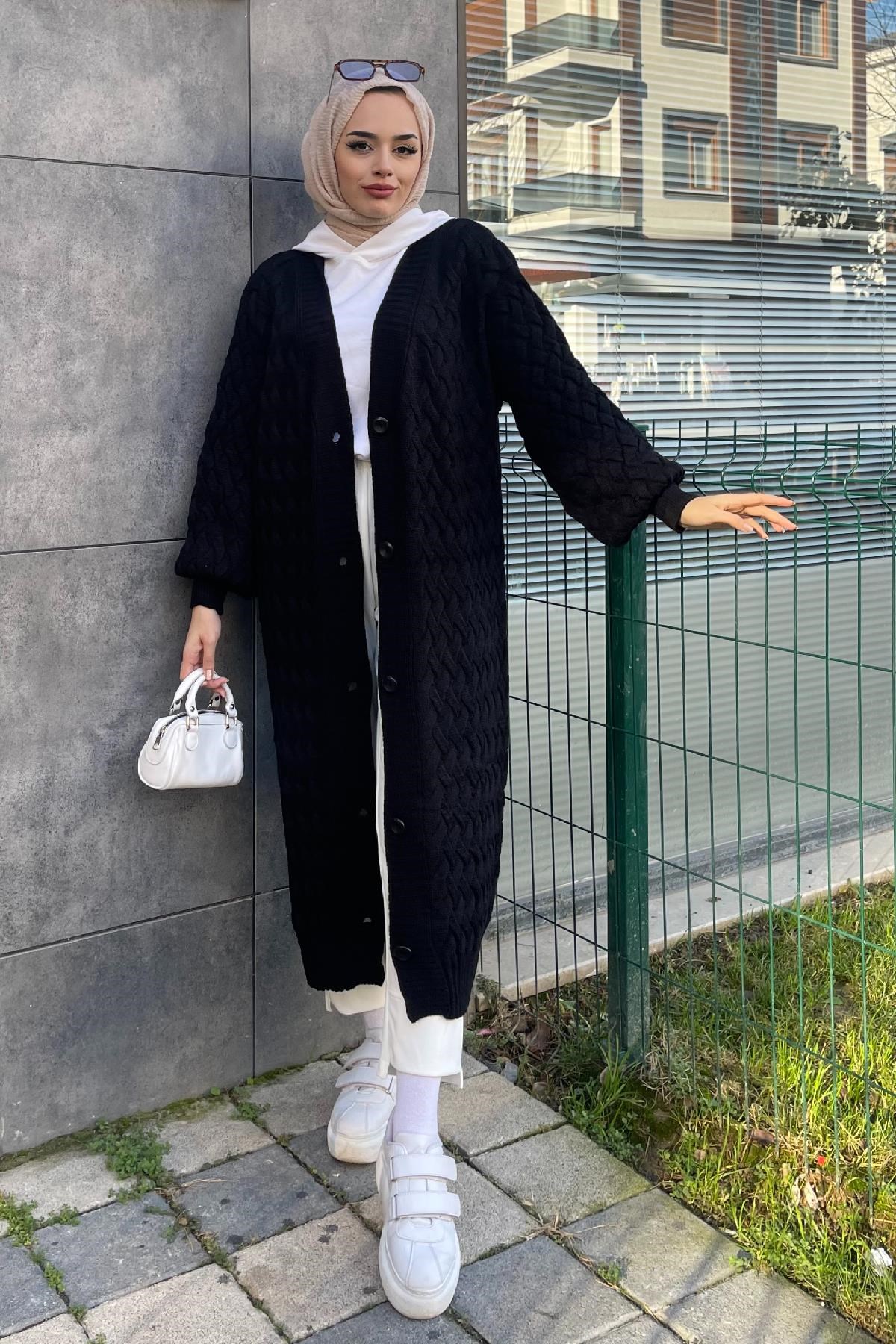 Düğmeli Kalın Hırka Siyah