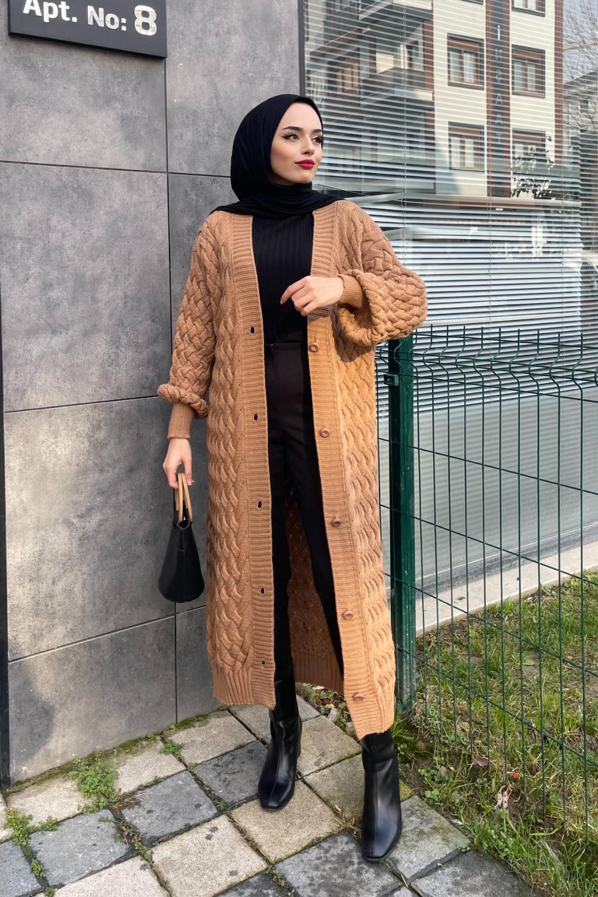 Düğmeli Kalın Hırka SütlüKahve
